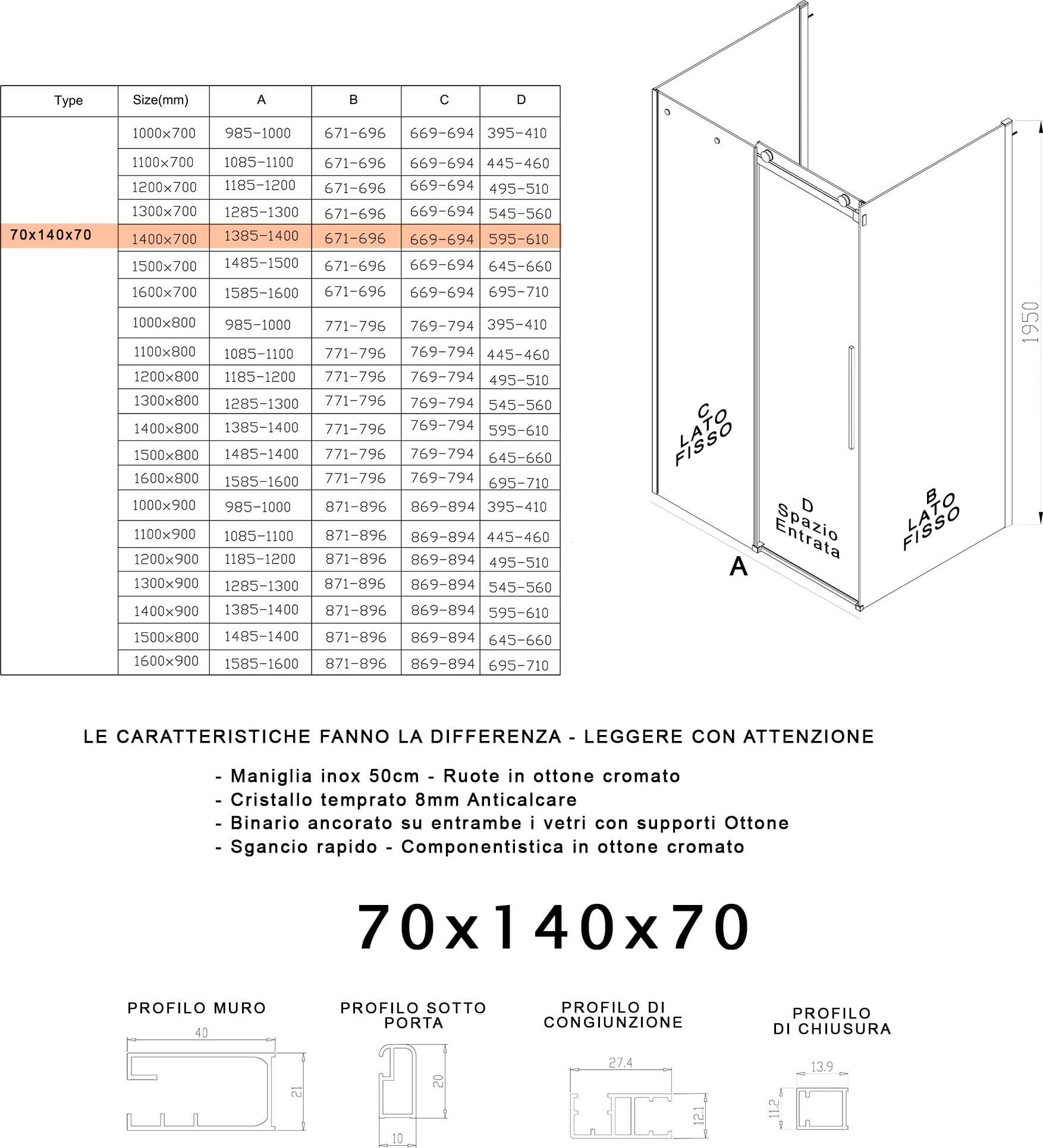 Box Doccia tre lati porta scorrevole trasparente H195cm 8mm anticalcare Euclide - 8