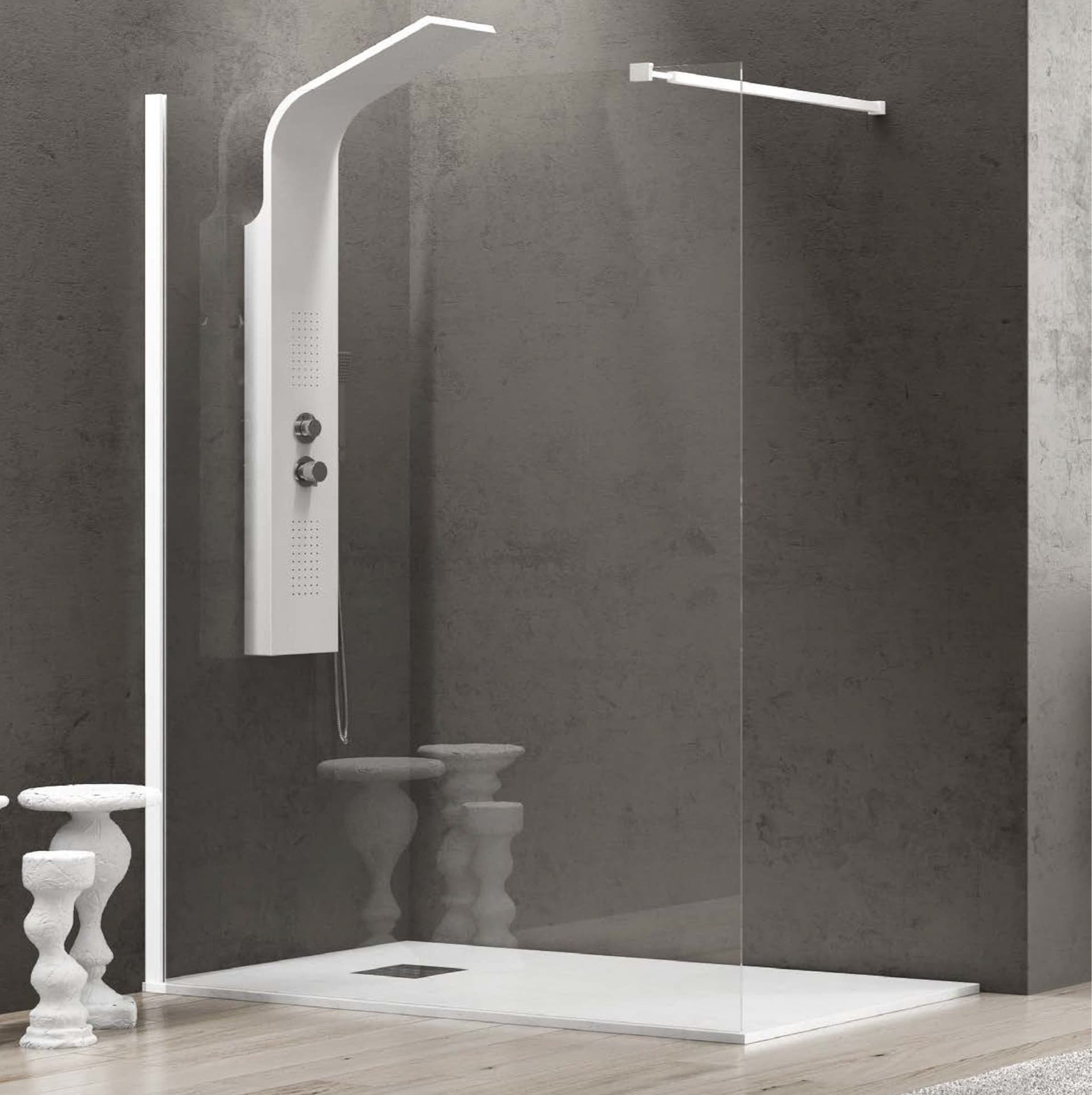 Parete doccia walk-in cristallo trasparente H200cm 8mm profilo bianco - 12