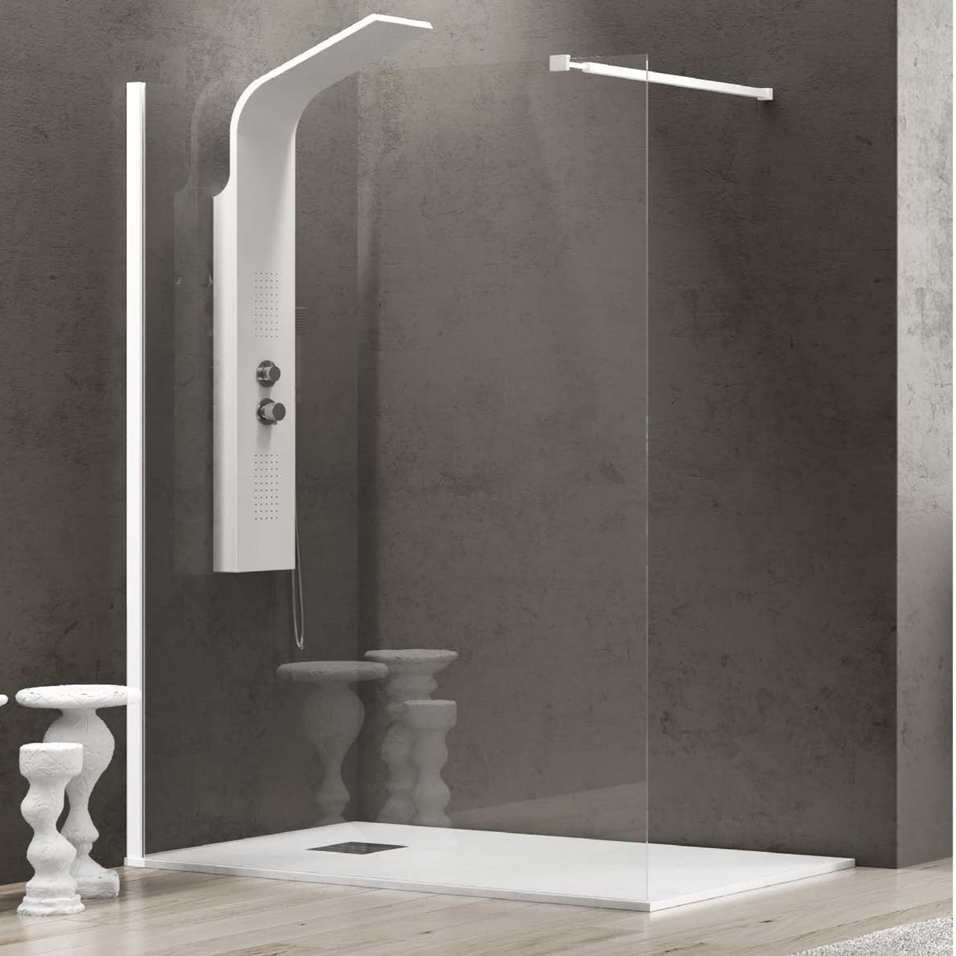 Parete doccia walk-in cristallo trasparente H200cm 8mm profilo bianco - 12