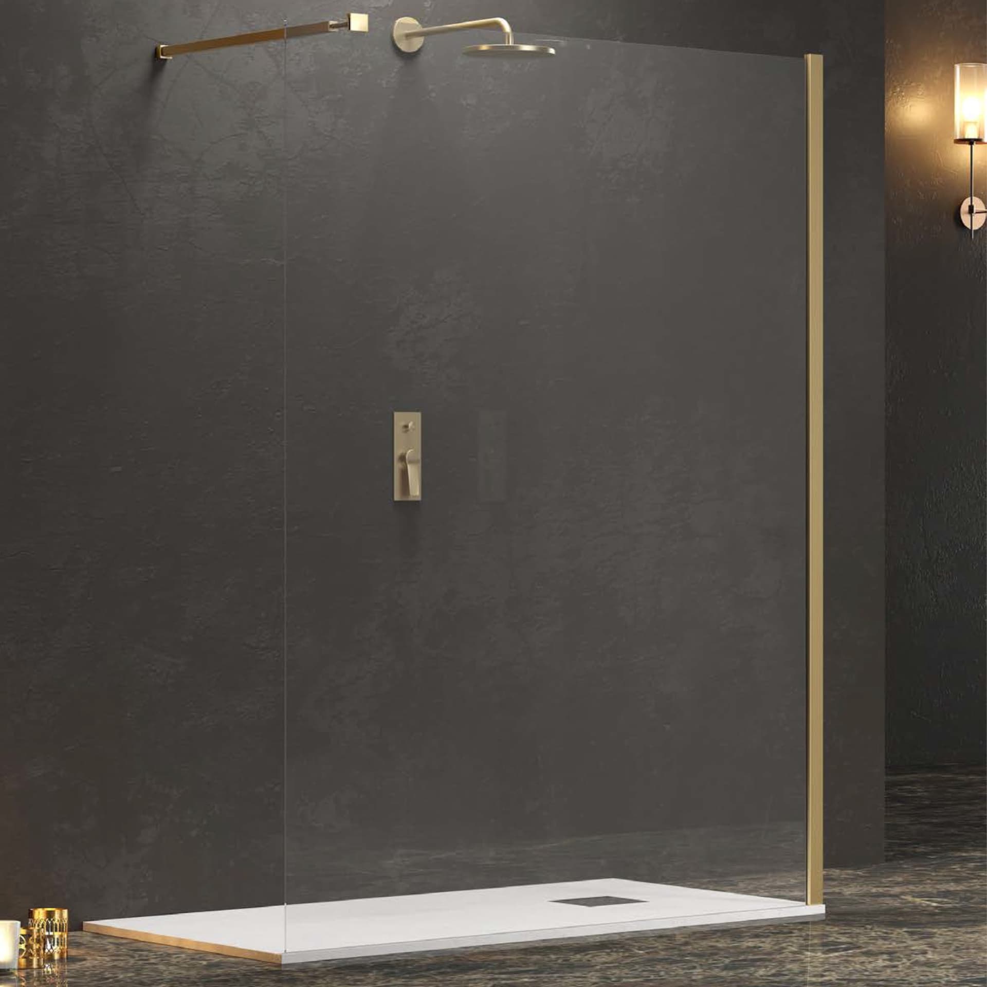 Parete doccia walk-in cristallo trasparente H200cm 8mm profilo oro - 13