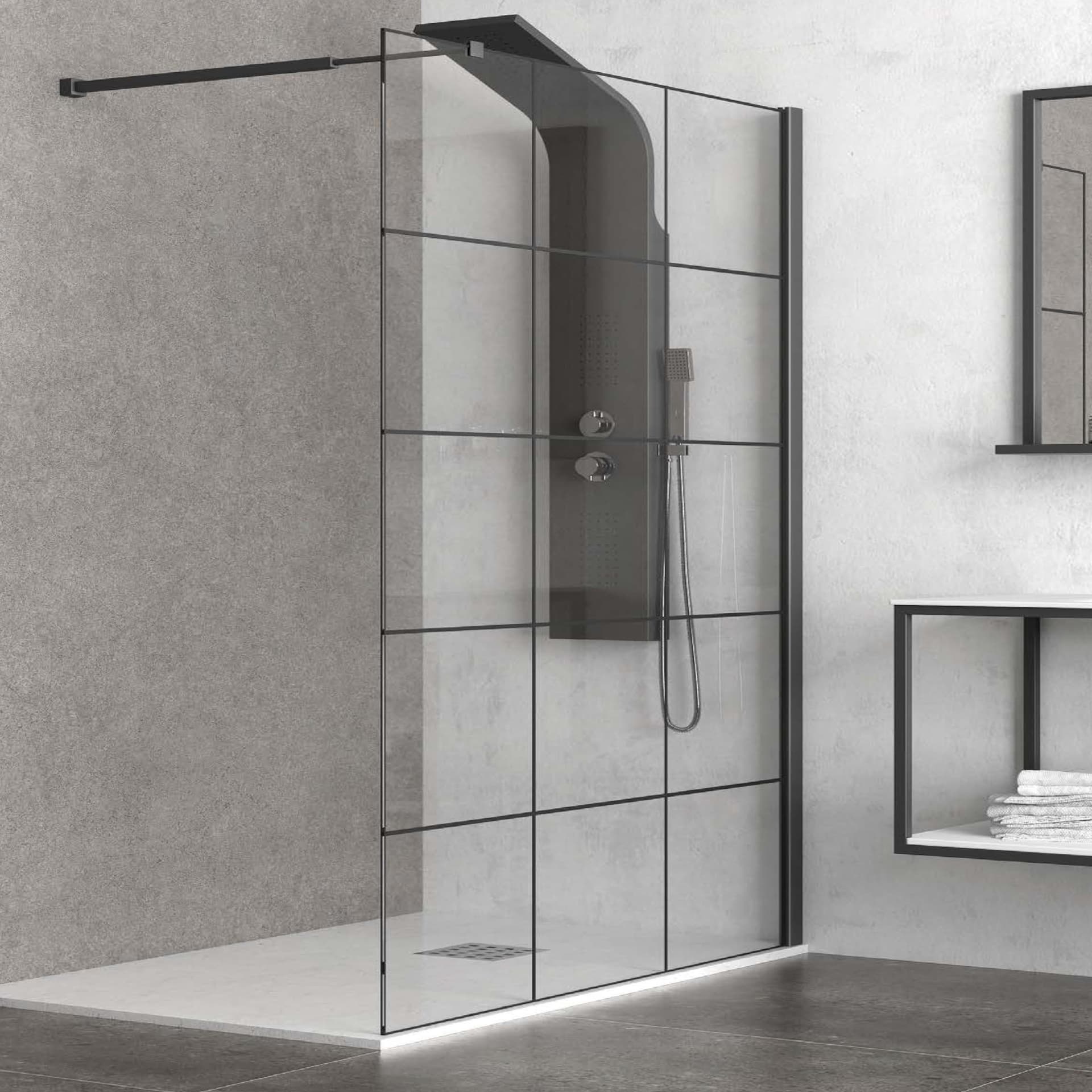 Parete doccia walk-in cristallo serigrafato H200cm 6mm profilo nero NEROFREE1 - 9
