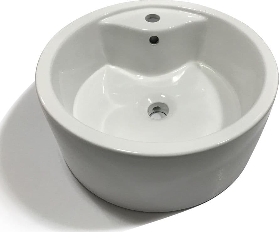 Lavabo Da Appoggio Ceramica Bianco Tondo Lavandino Lavello Arredo 46x46x16 Cm - 2