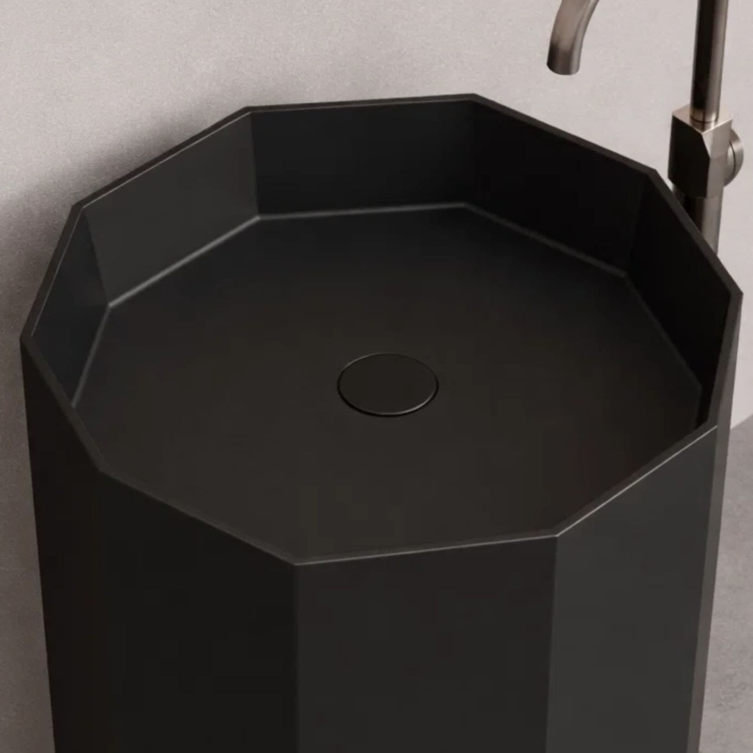 Lavabo Da Centro Stanza Erik In Artificial Stone Nero Opaco - 3