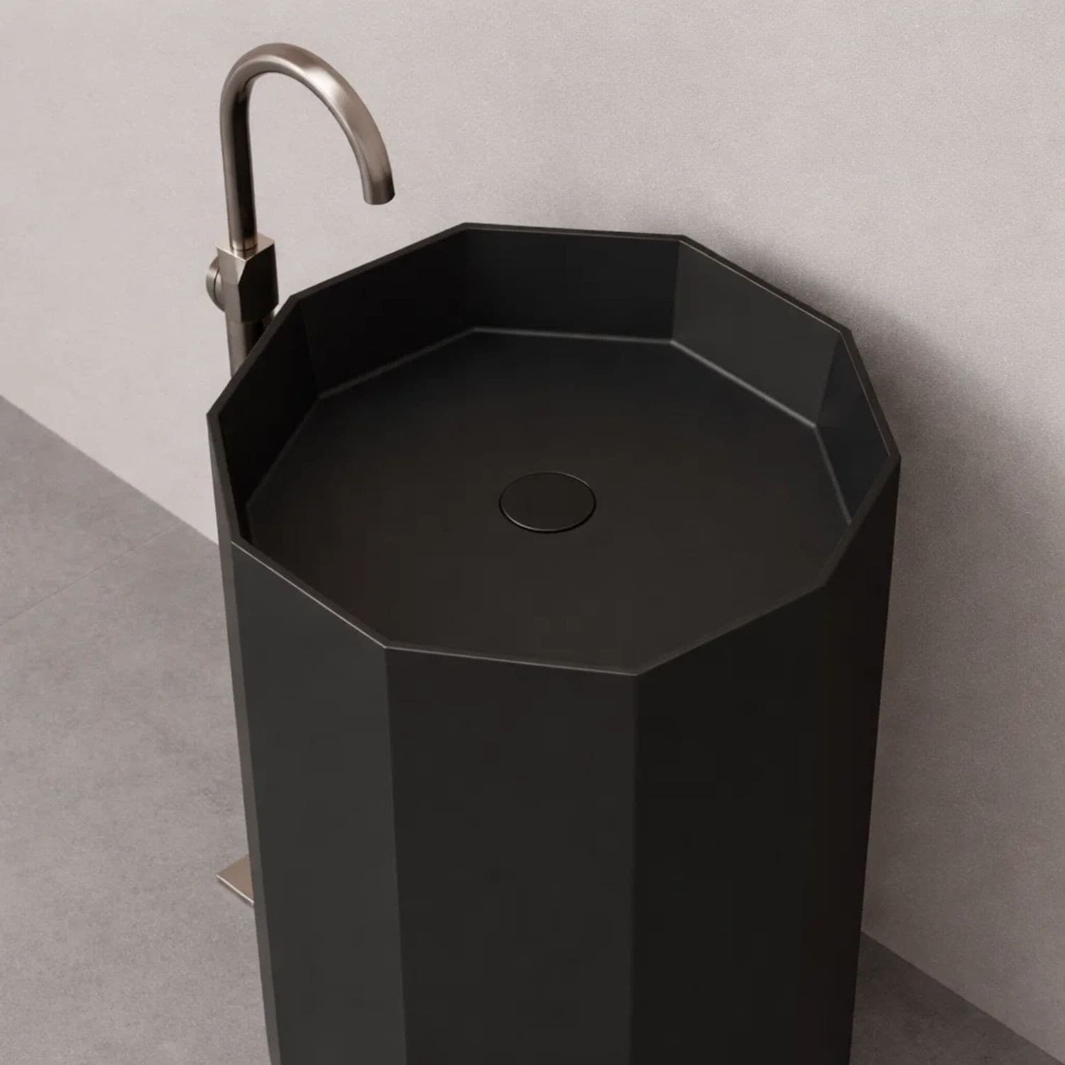 Lavabo Da Centro Stanza Erik In Artificial Stone Nero Opaco - 4