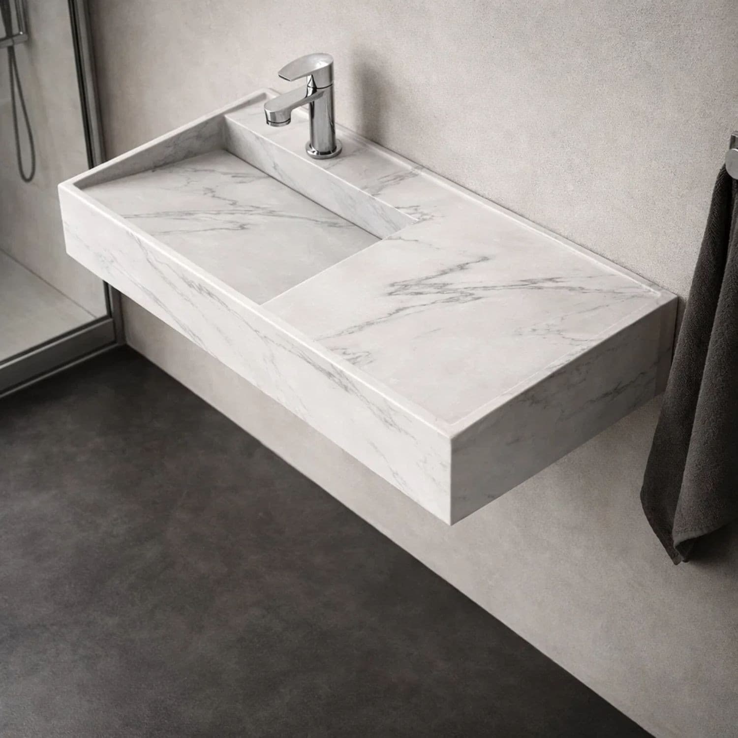 Lavabo Consolle Sospeso Astrid In Stone Bianco Venato - 7
