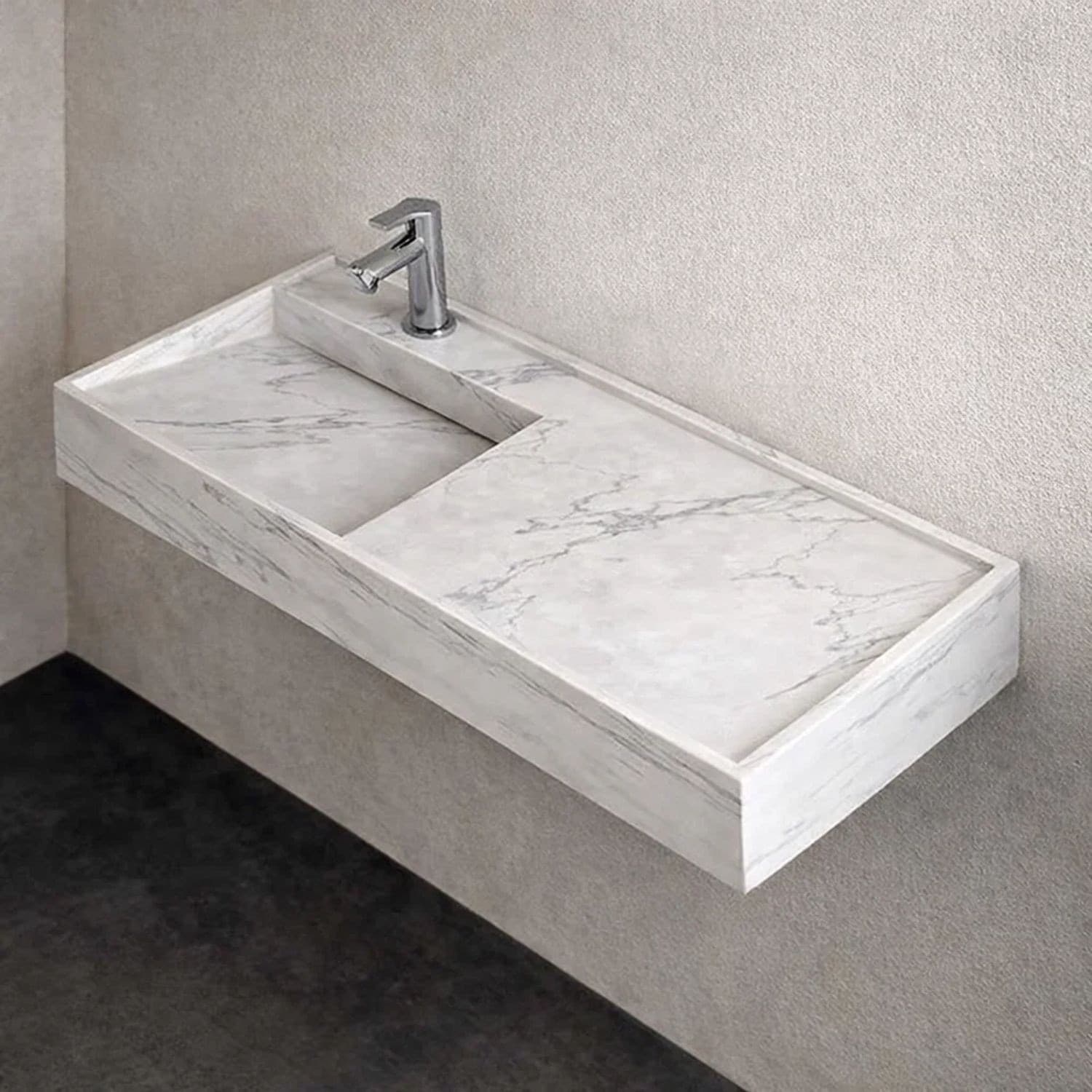 Lavabo Consolle Sospeso Astrid In Stone Bianco Venato - 3