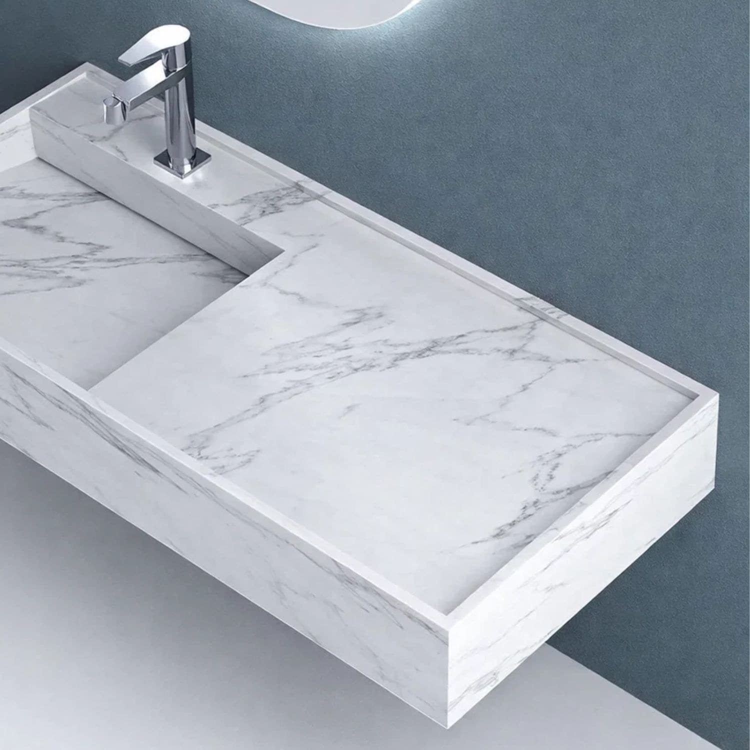 Lavabo Consolle Sospeso Astrid In Stone Bianco Venato - 4