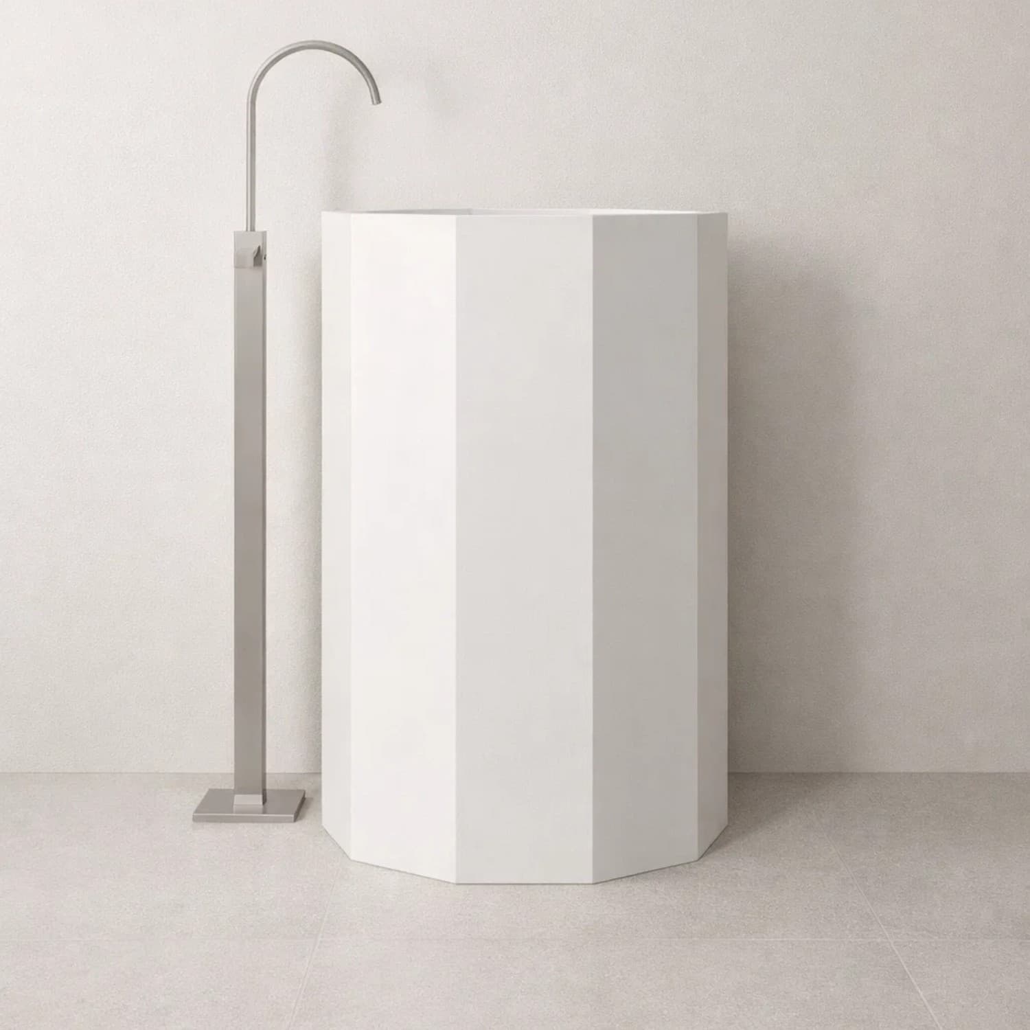 Lavabo Da Centro Stanza Erik In Artificial Stone Bianco Opaco - 7