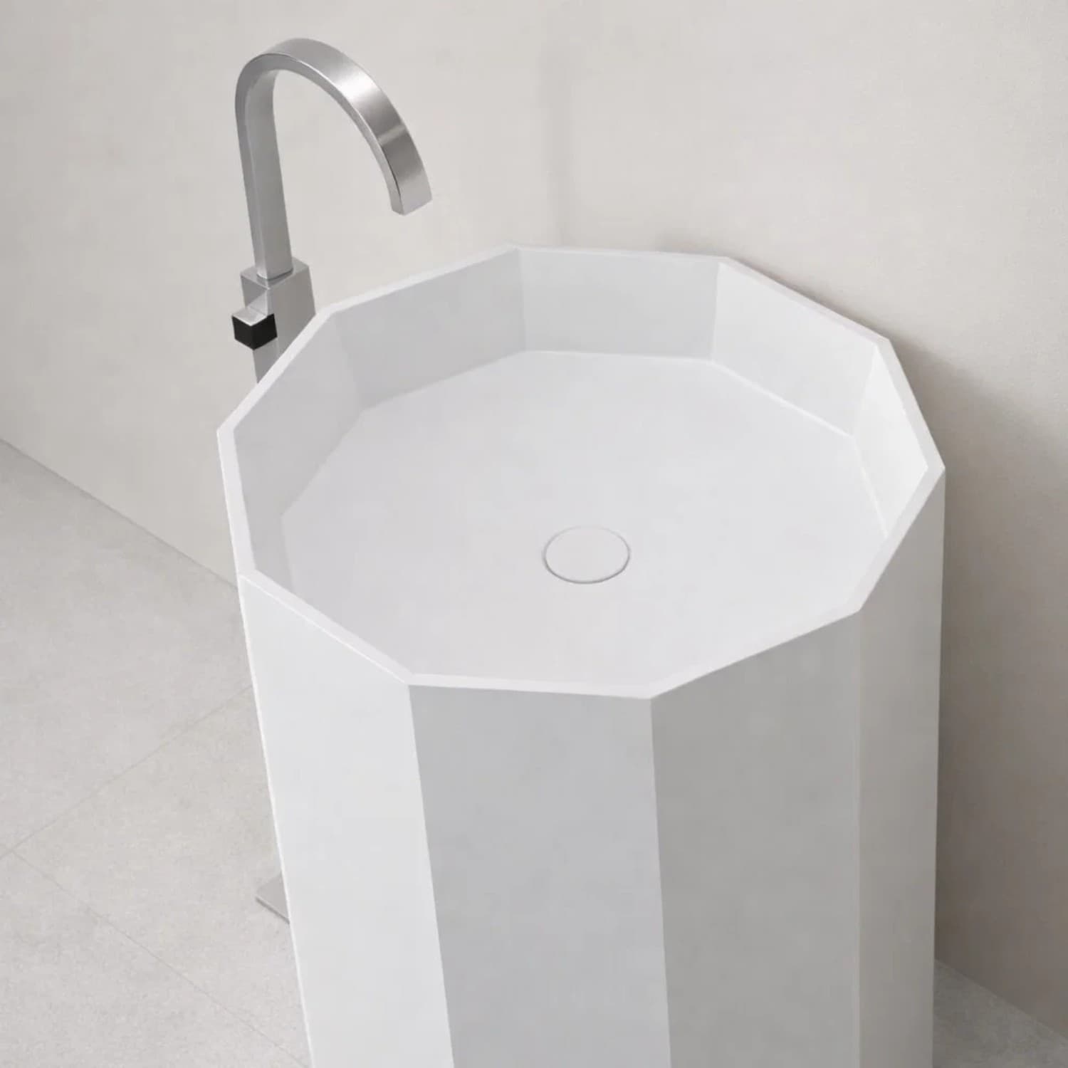 Lavabo Da Centro Stanza Erik In Artificial Stone Bianco Opaco - 2