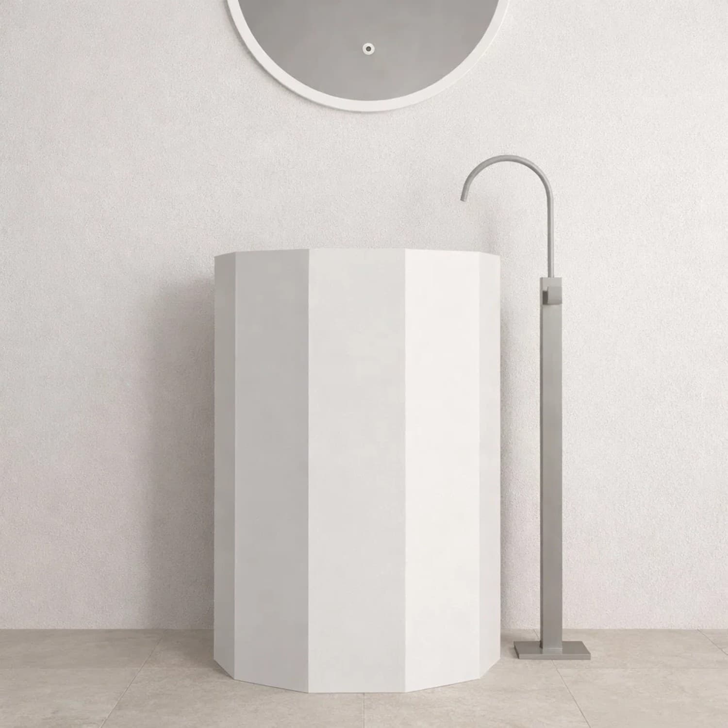 Lavabo Da Centro Stanza Erik In Artificial Stone Bianco Opaco - 3