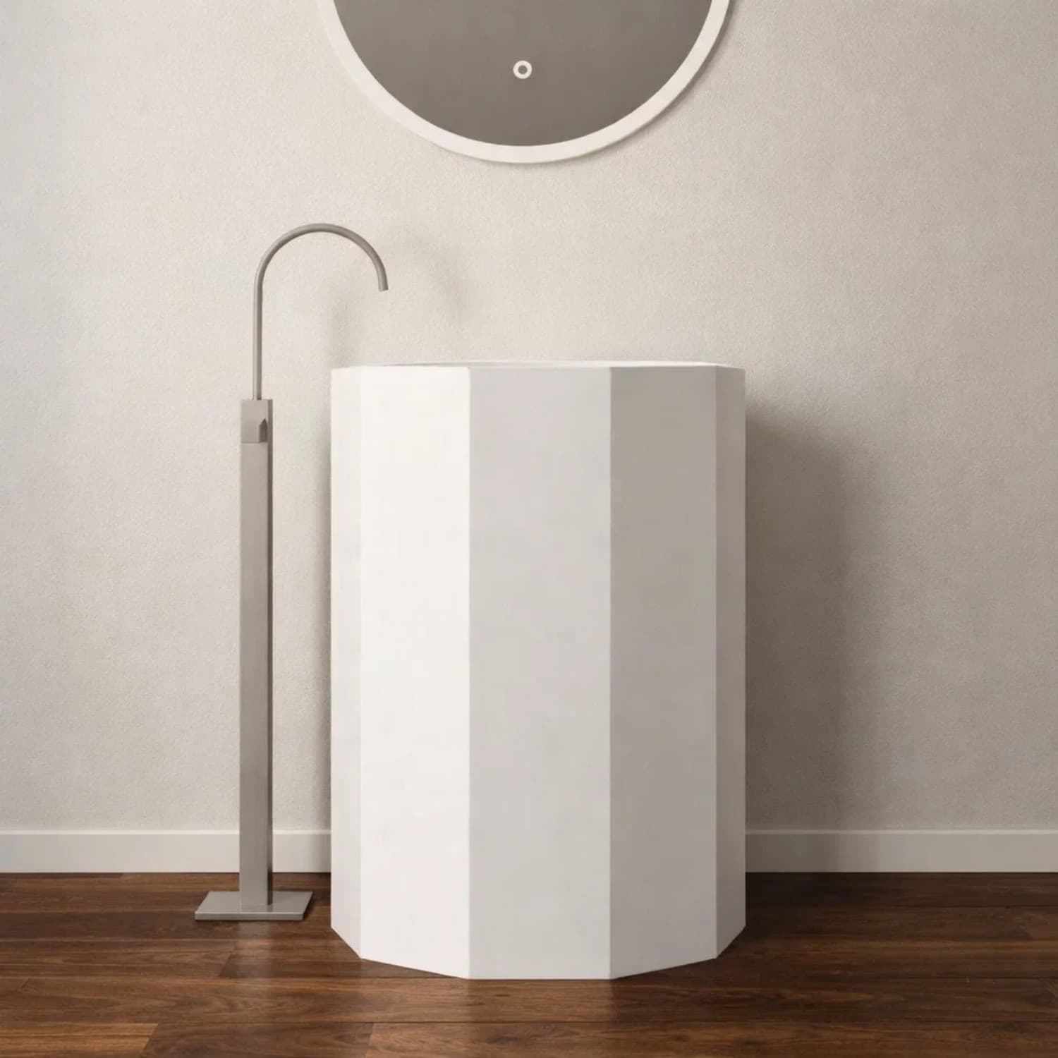 Lavabo Da Centro Stanza Erik In Artificial Stone Bianco Opaco - 4
