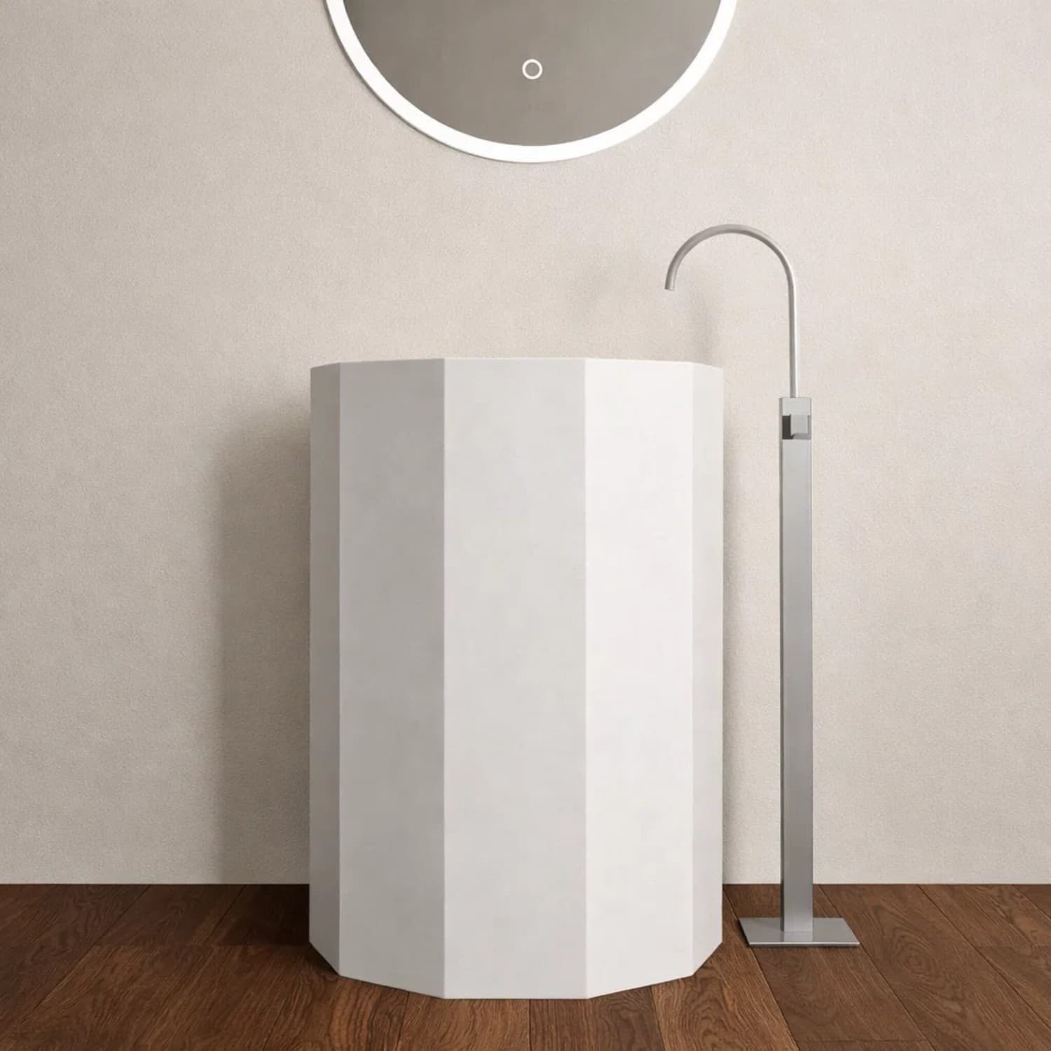 Lavabo Da Centro Stanza Erik In Artificial Stone Bianco Opaco - 5