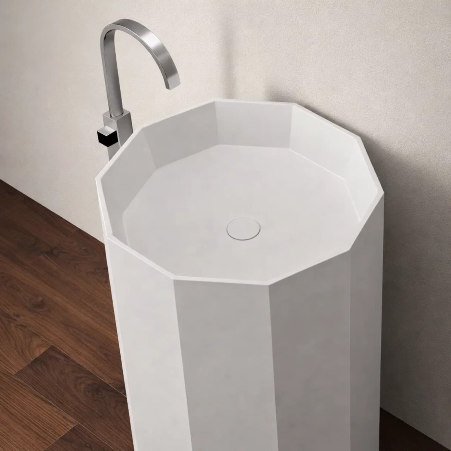 Lavabo Da Centro Stanza Erik In Artificial Stone Bianco Opaco - 6