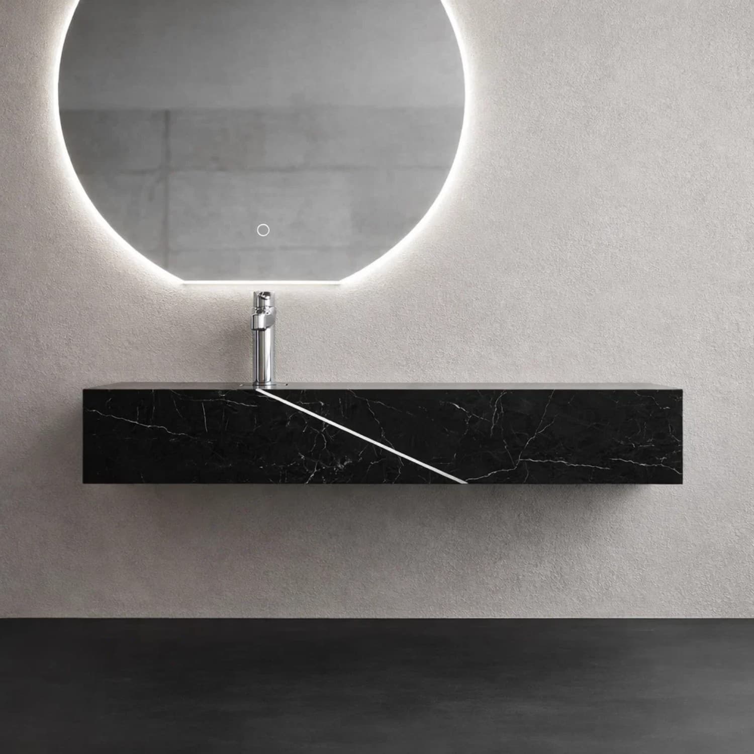 Lavabo Consolle Sospeso Astrid In Stone Nero e Bianco Venato - 7