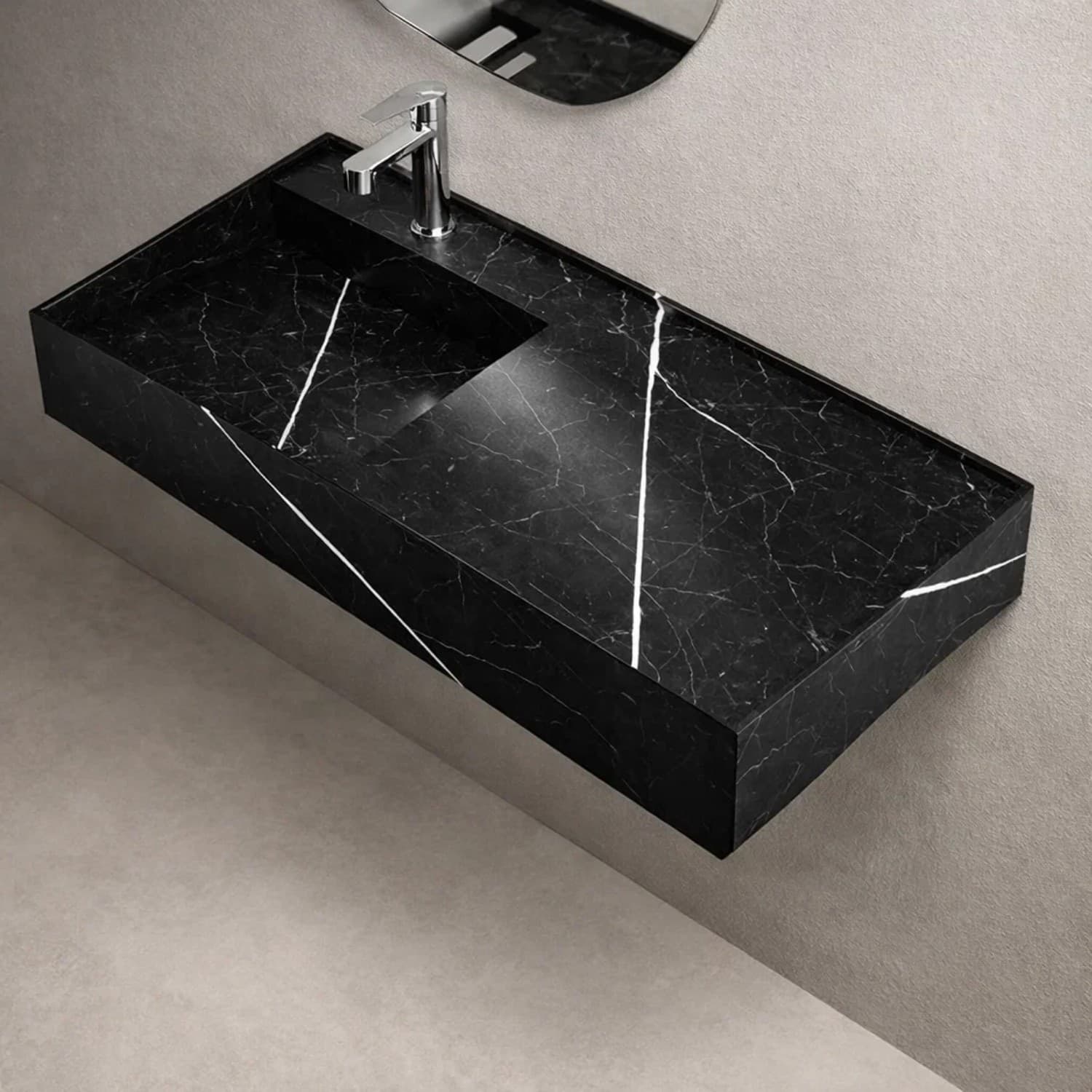 Lavabo Consolle Sospeso Astrid In Stone Nero e Bianco Venato - 2
