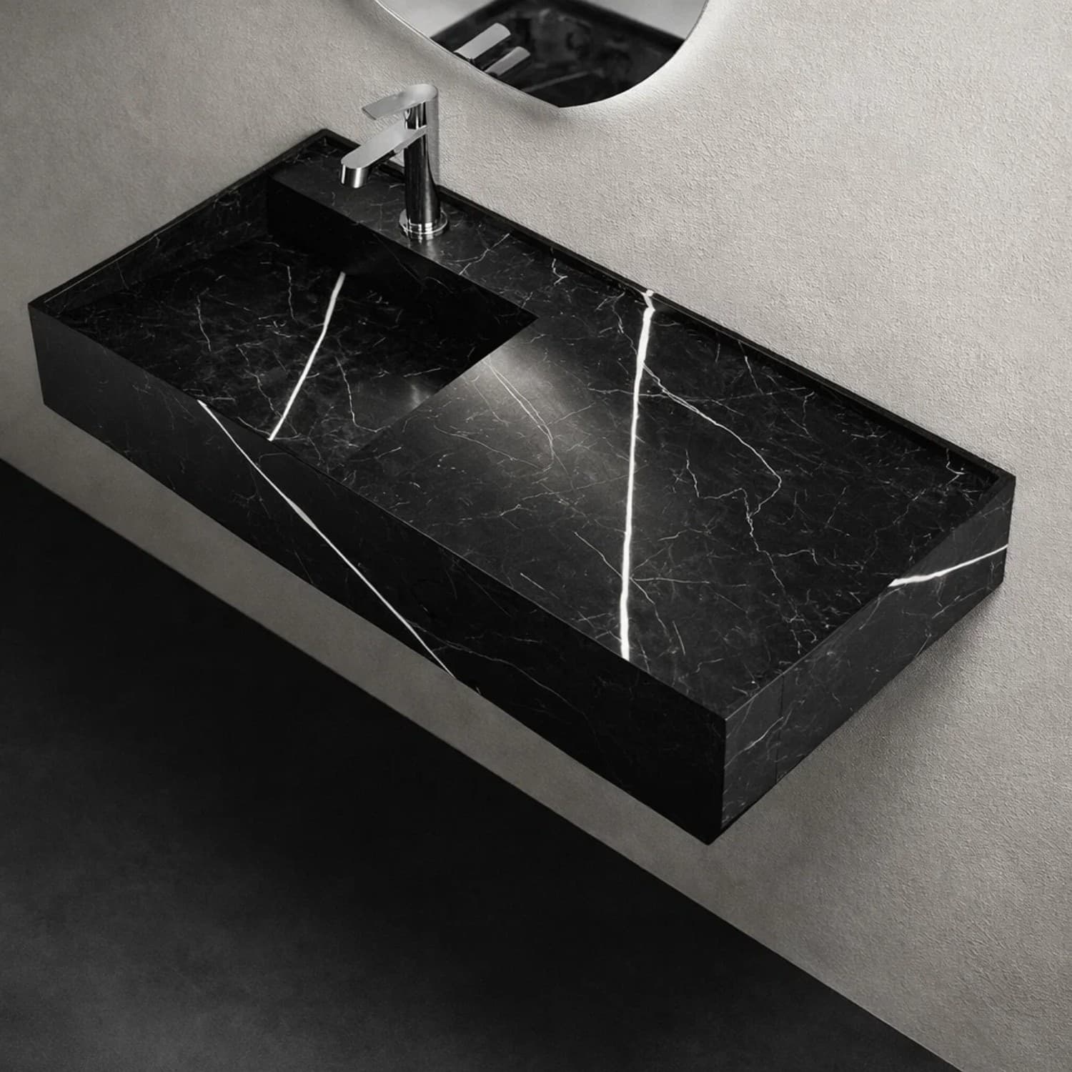 Lavabo Consolle Sospeso Astrid In Stone Nero e Bianco Venato - 3