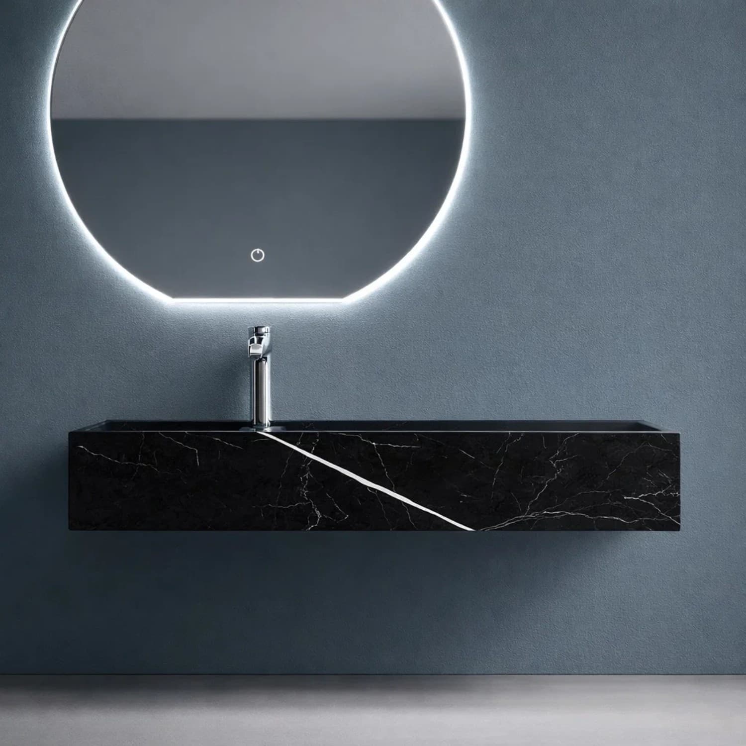 Lavabo Consolle Sospeso Astrid In Stone Nero e Bianco Venato - 4