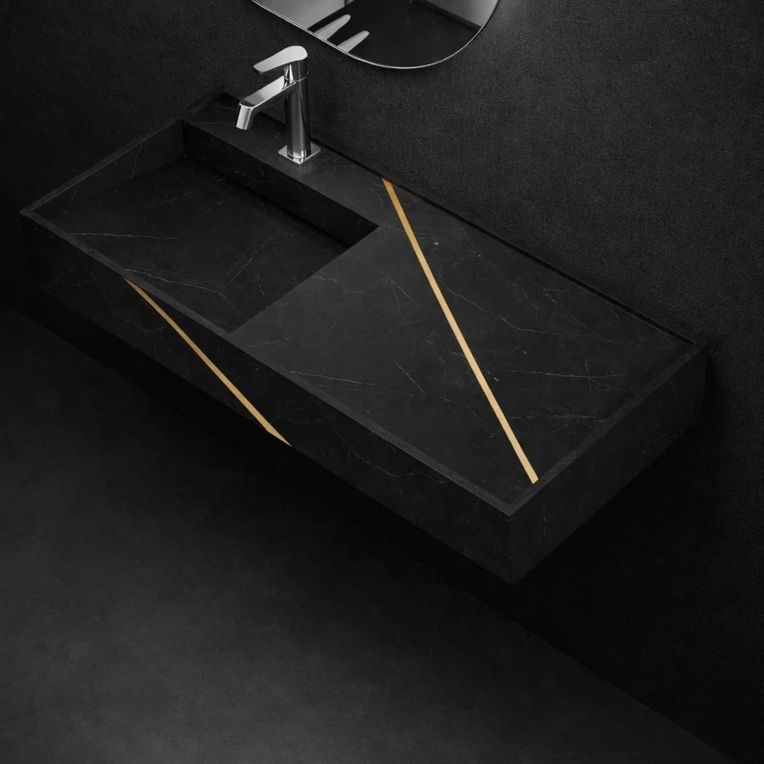 Lavabo Consolle Sospeso Astrid In Stone Nero e Nocciola Venato - 3