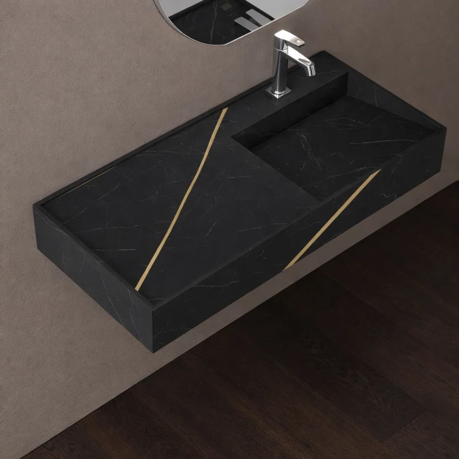 Lavabo Consolle Sospeso Astrid In Stone Nero e Nocciola Venato - 4