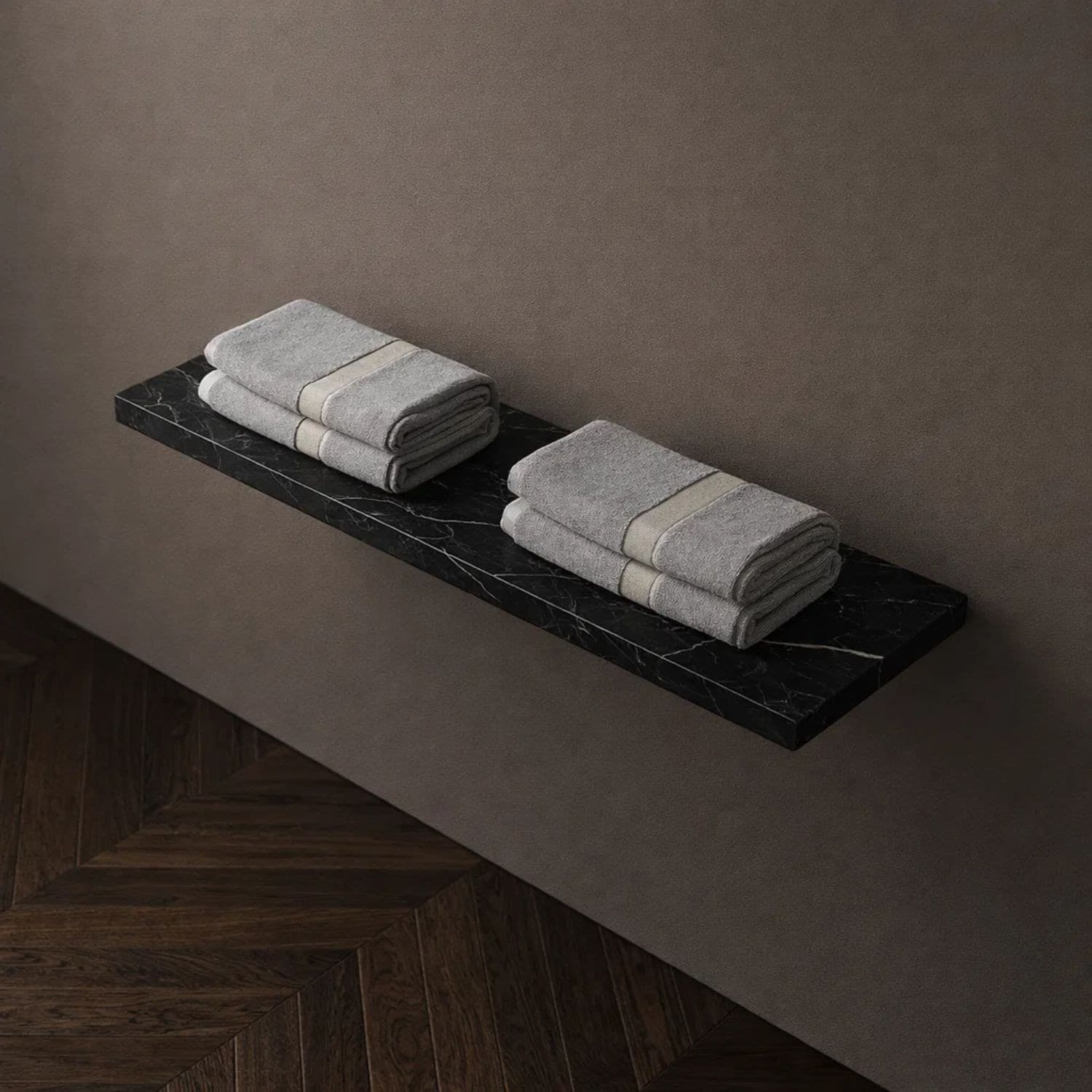 Mensola Inferiore Lavabo Sospeso Freya In Artificial Stone Nero e Bianco Venato - 2