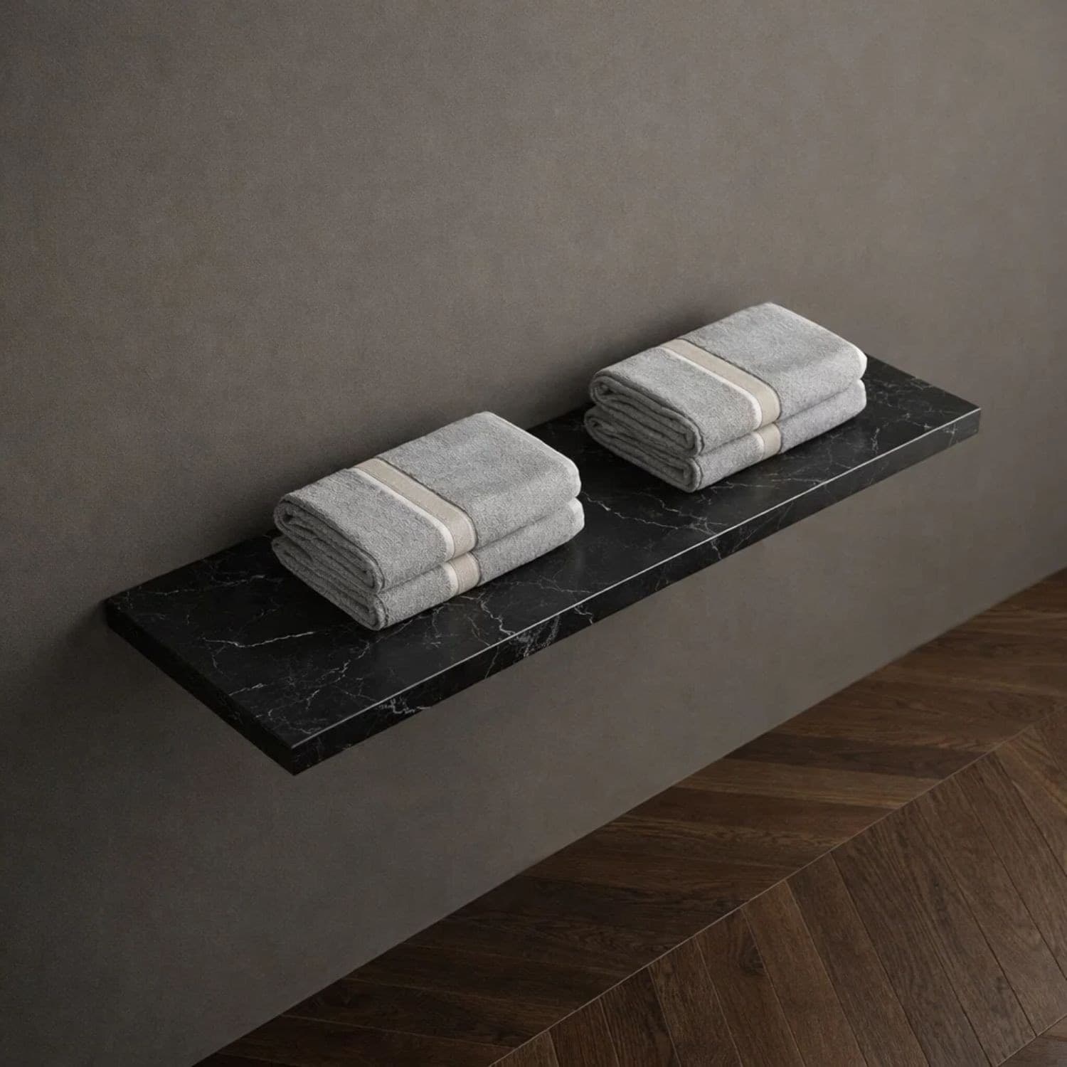 Mensola Inferiore Lavabo Sospeso Freya In Artificial Stone Nero e Bianco Venato - 4