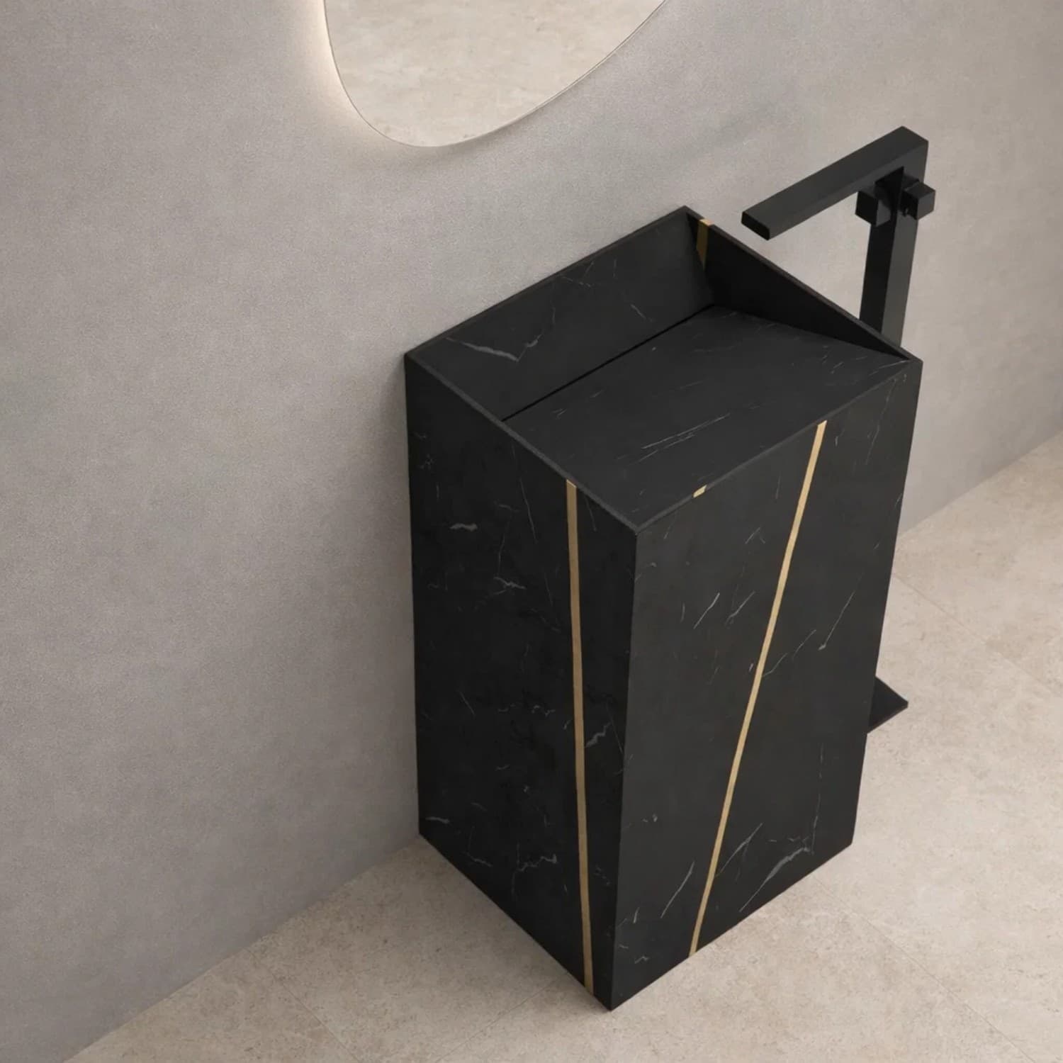 Lavabo Da Centro Stanza Lukas In Artificial Stone Nero E Nocciola Venato