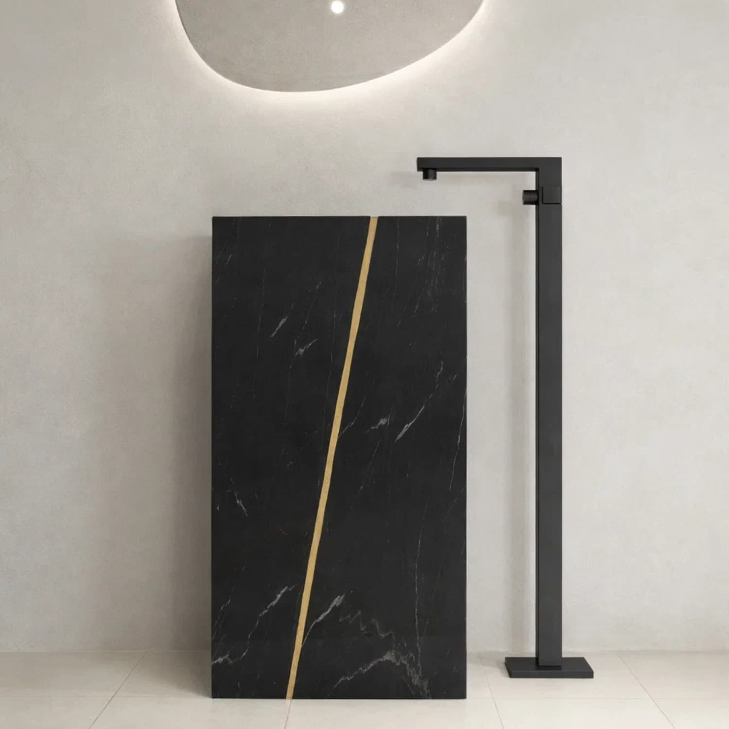 Lavabo Da Centro Stanza Lukas In Artificial Stone Nero E Nocciola Venato - 6