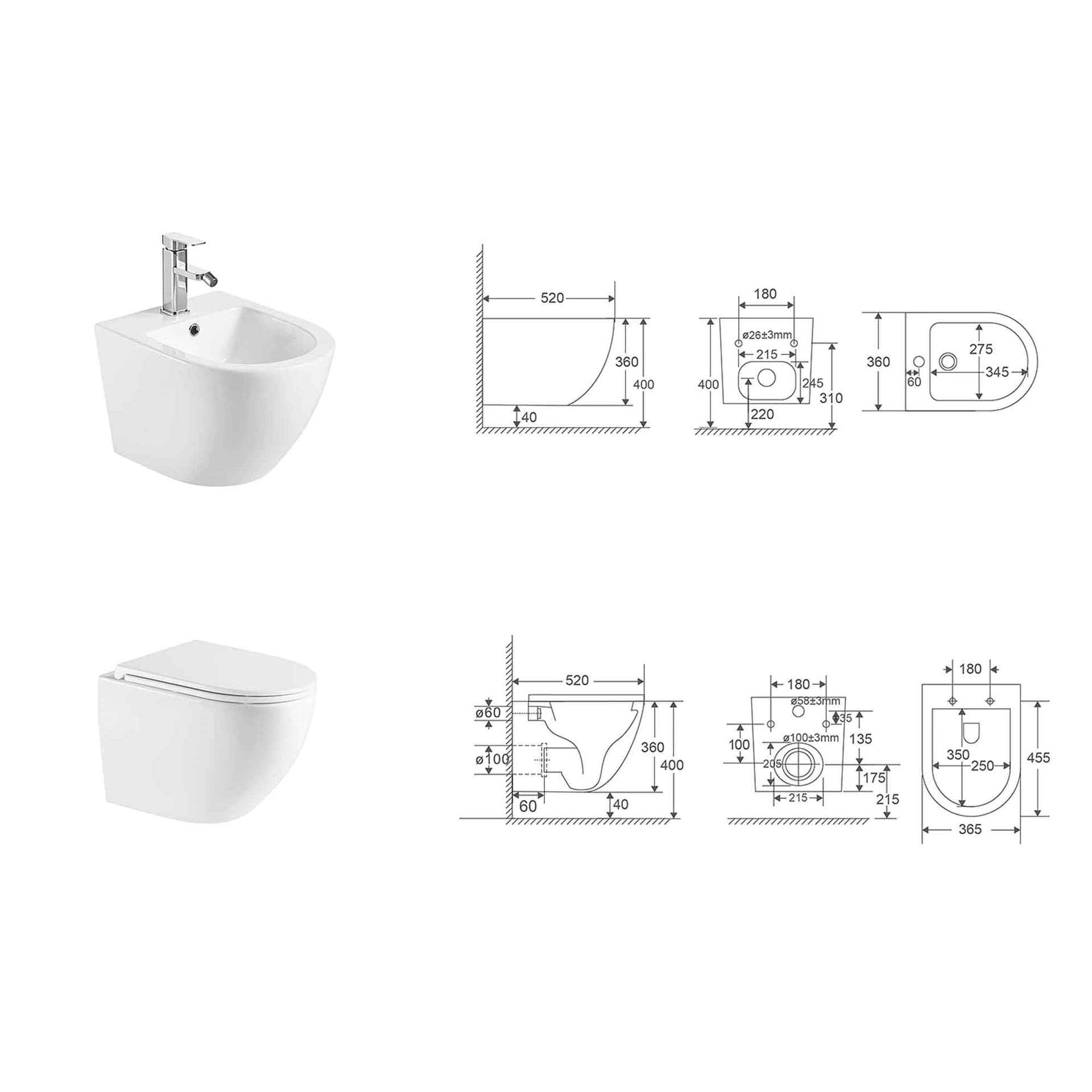 Sanitari Sospesi bianco opaco Wc E Bidet scarico ciclonico MOON - 3