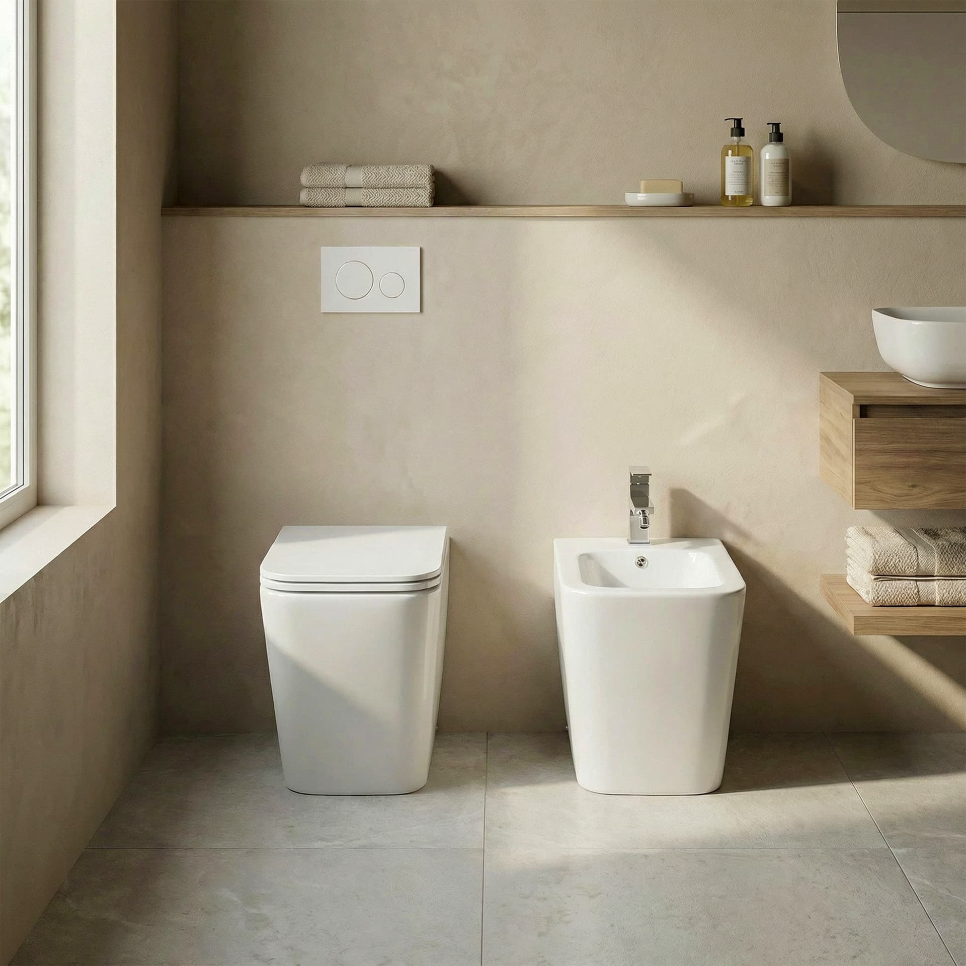 Sanitari quadrati filo muro bianco lucido wc e bidet GRETA - 2
