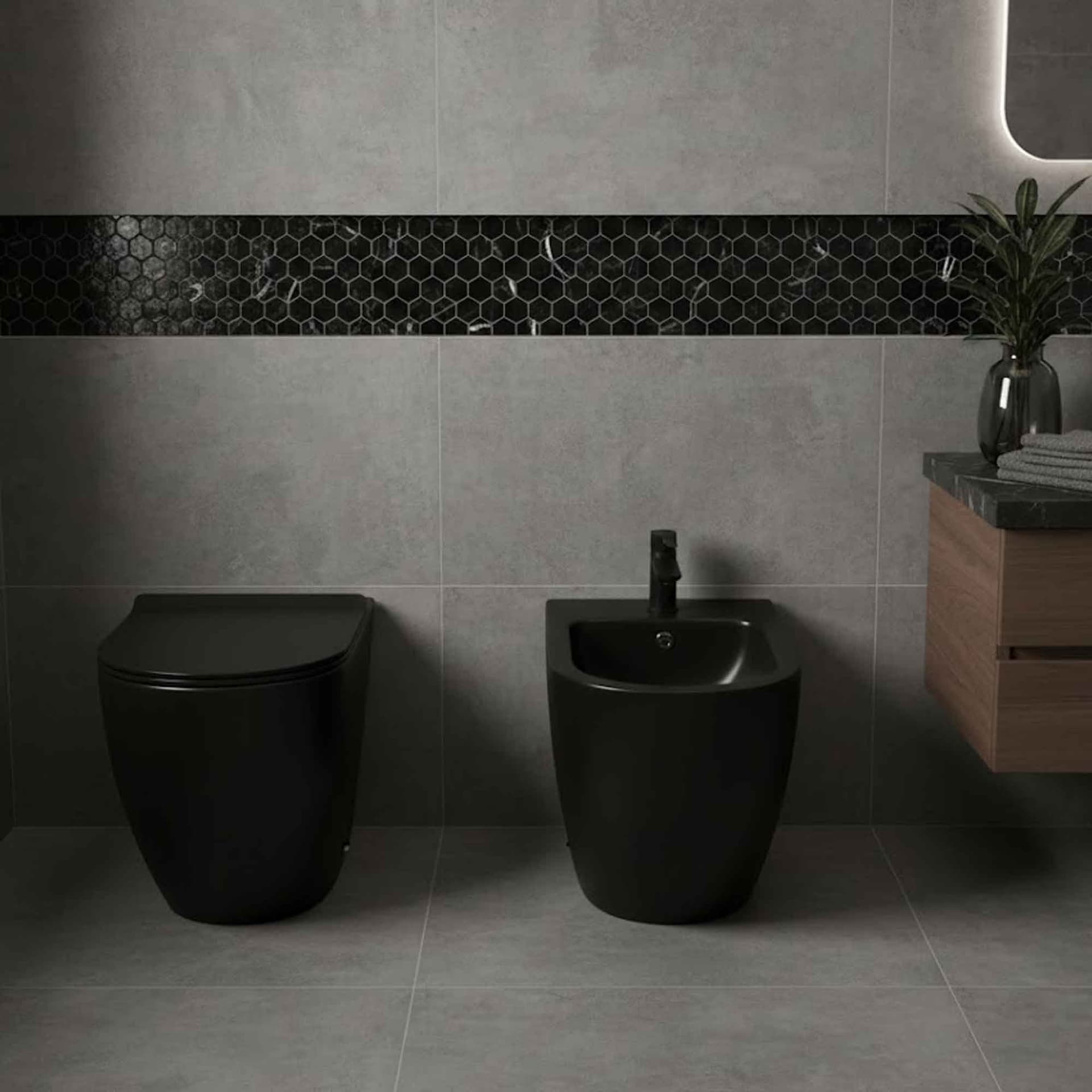 Sanitari filo muro wc e bidet nero rimless Nemesi - 2