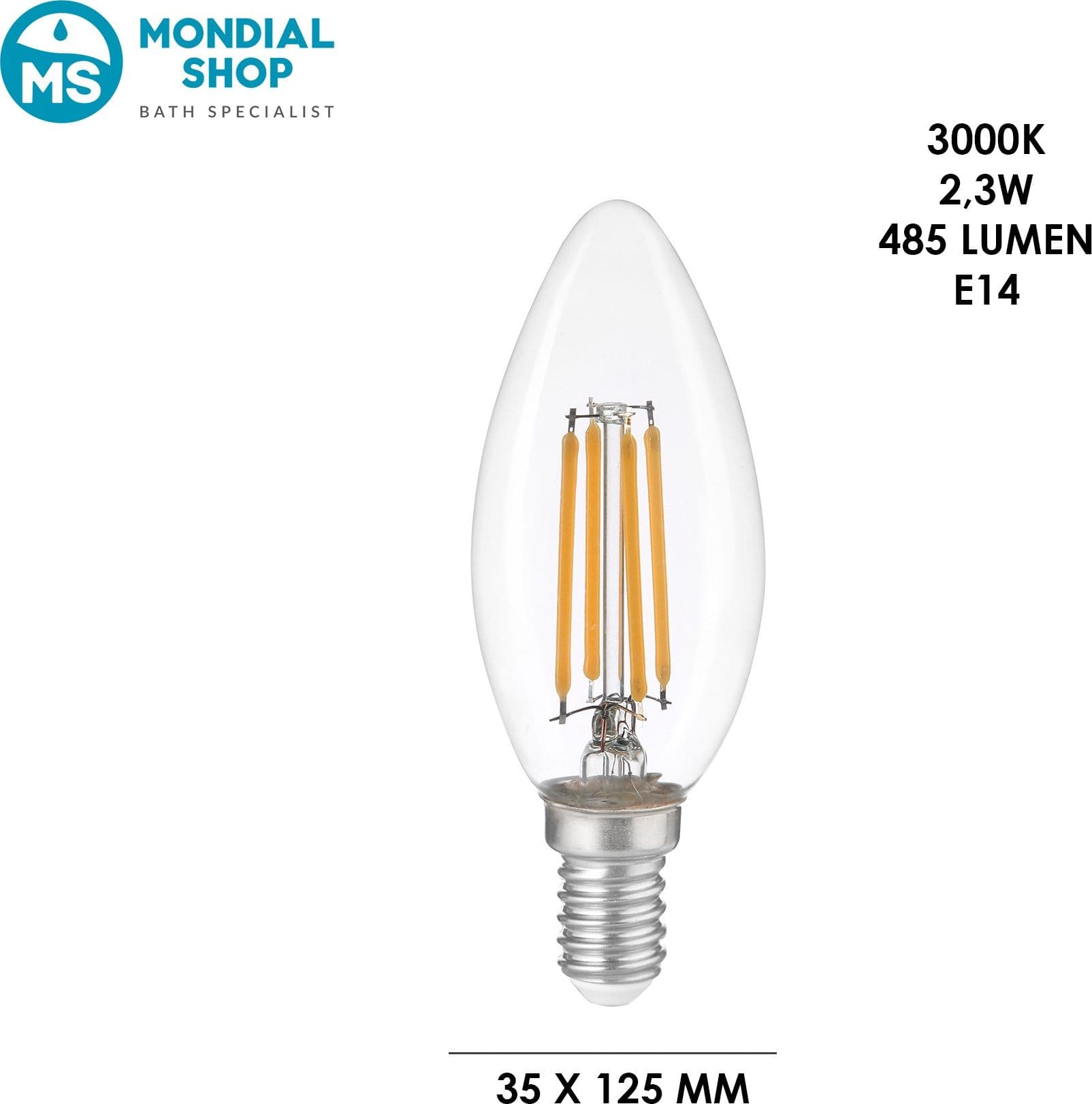 Lampadina LED E14 2.3W Alta Resa Forma Candela Luce Calda - 3
