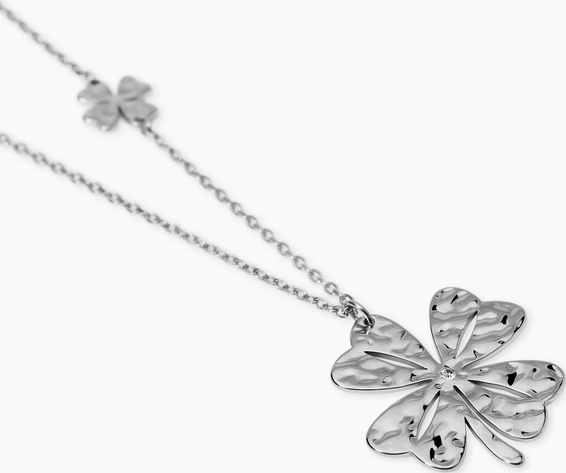Kidult   - Collana con quadrifoglio martellato argentato Style 57 - 2