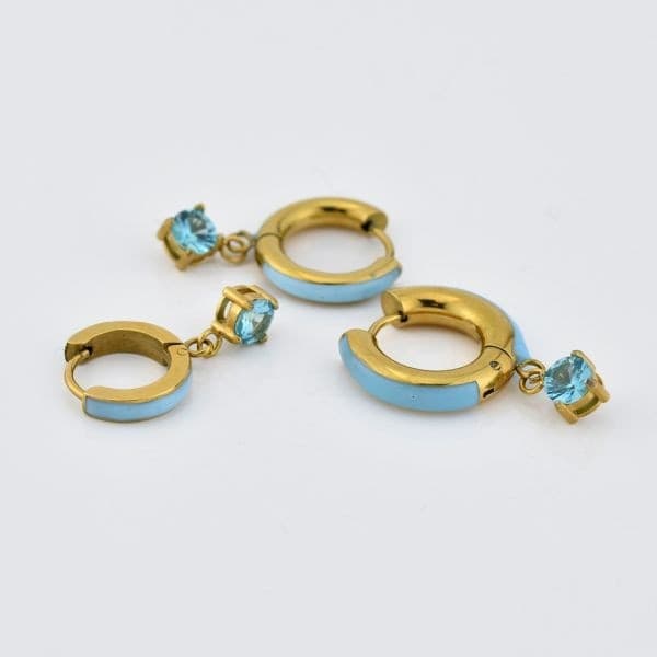 Boccadamo - Orecchini a cerchio con zircone medio acquamarina e cerchio smaltato acquamarina - 2