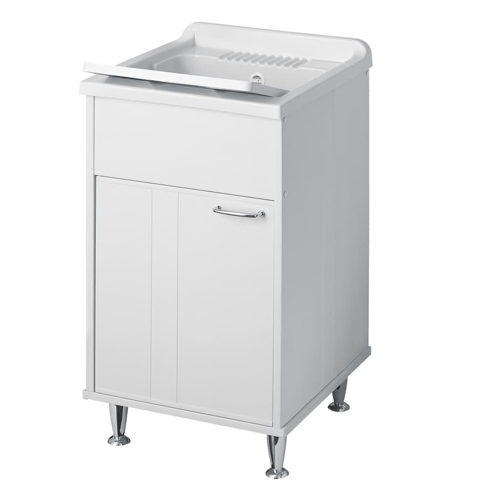 Lavatoio Lavello In Resina Antigraffio Doppia Singola Anta Varie Misure Mobile In Pvc Interno Bianco - 4