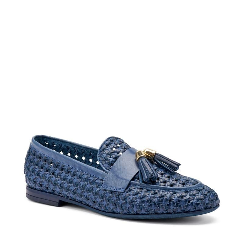 Frau mocassini donna in pelle intrecciata blu 95V6 - 2
