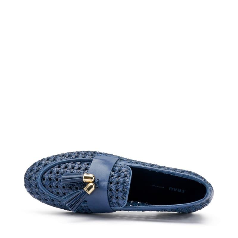 Frau mocassini donna in pelle intrecciata blu 95V6 - 4