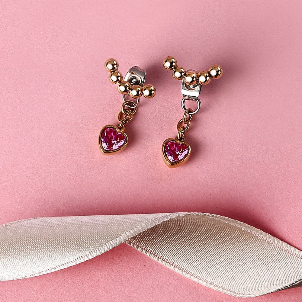 Orecchini Emily in Paris – Cuori Rosa e Acciaio Dorato (SAIX32) - 3