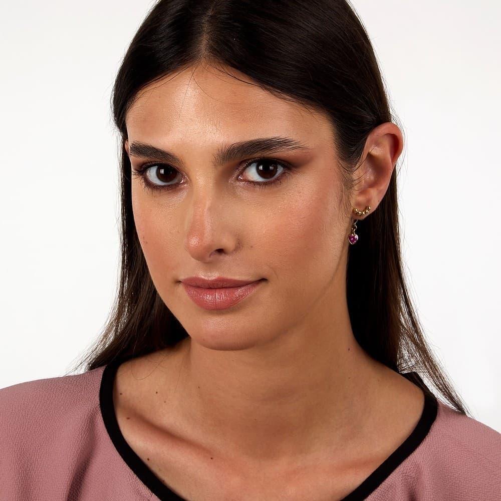 Orecchini Emily in Paris – Cuori Rosa e Acciaio Dorato (SAIX32) - 4