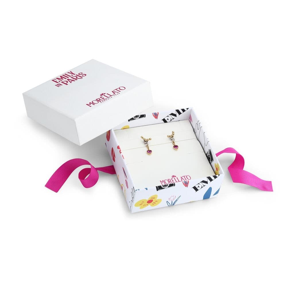 Orecchini Emily in Paris – Cuori Rosa e Acciaio Dorato (SAIX32) - 6