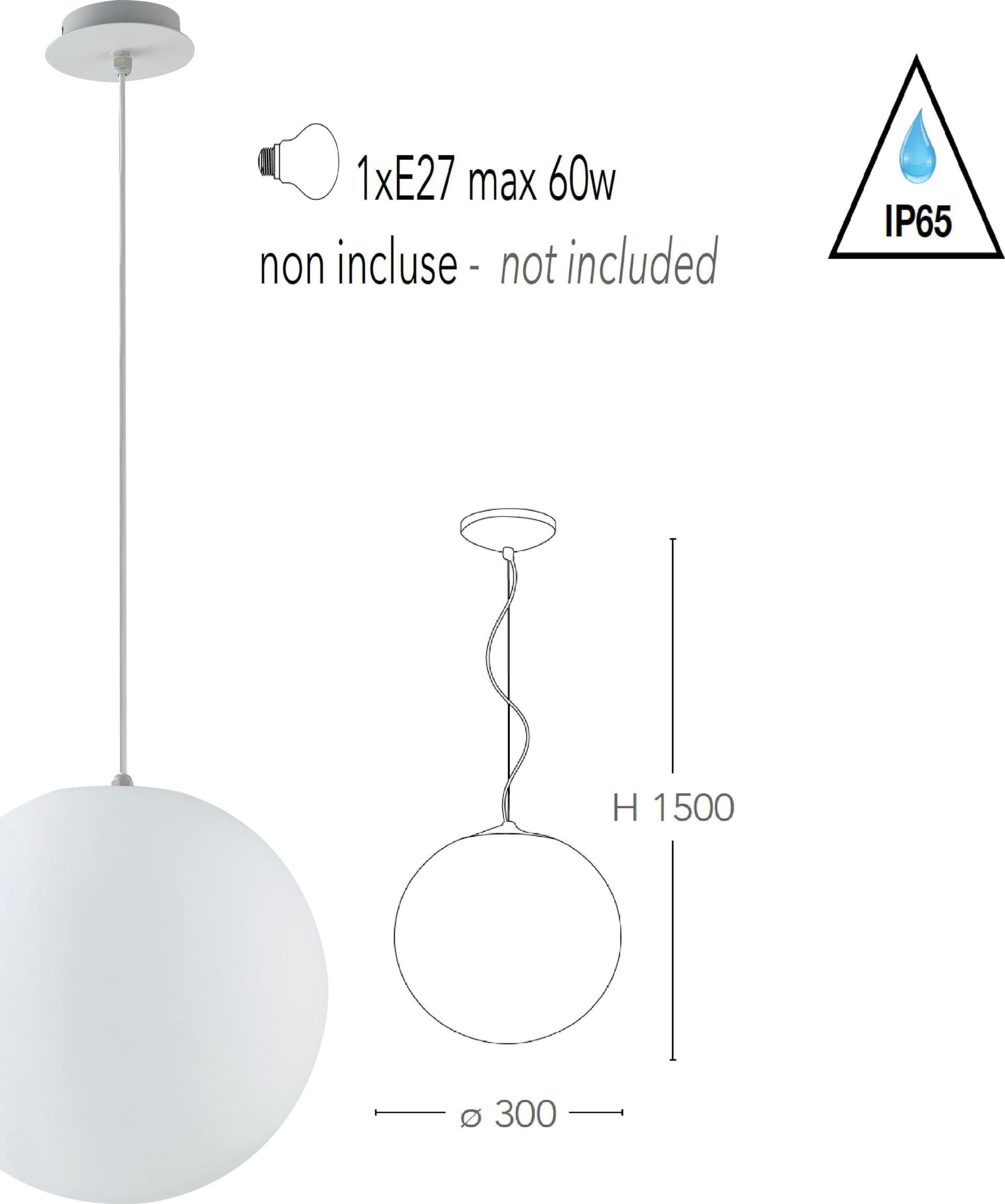 Lampadario da giardino sospensione a sfera bianca dm 30 cm 1xE27 max 60W - 3
