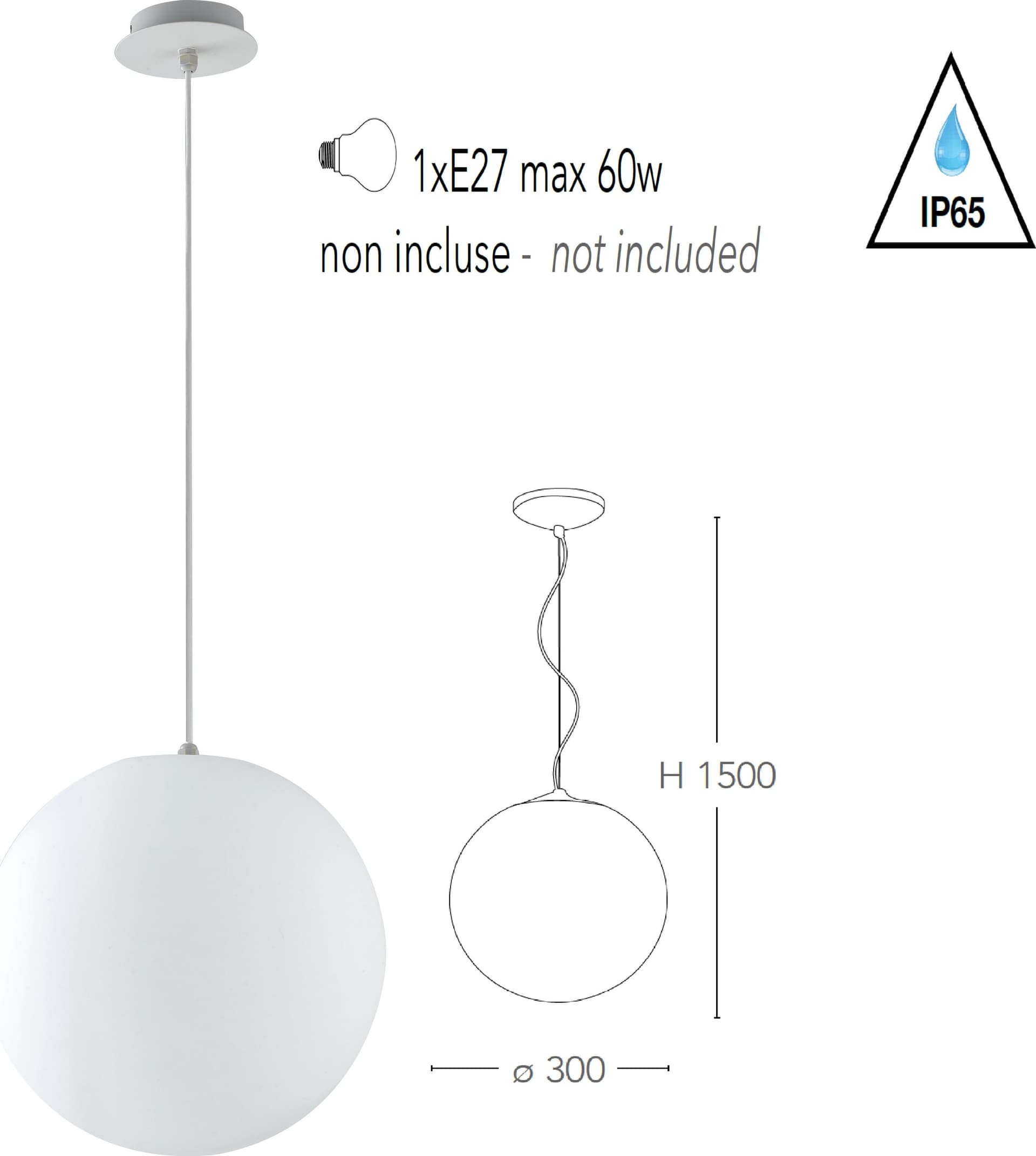 Lampadario da giardino sospensione a sfera bianca dm 30 cm 1xE27 max 60W - 3