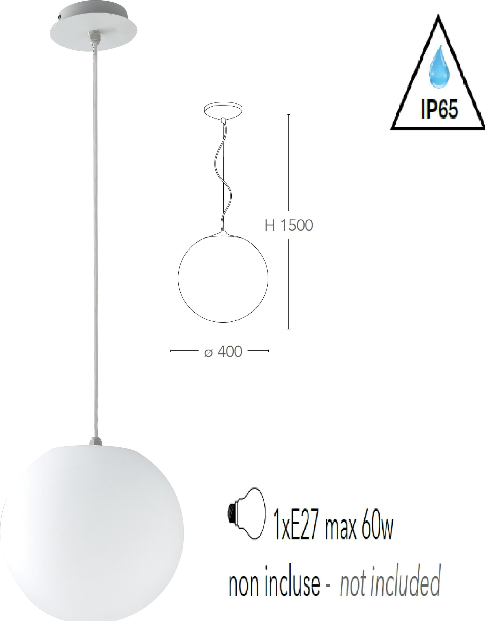 Lampadario da giardino sospensione GECO a sfera bianca dm 40 cm 1xE27 max 60W - 2
