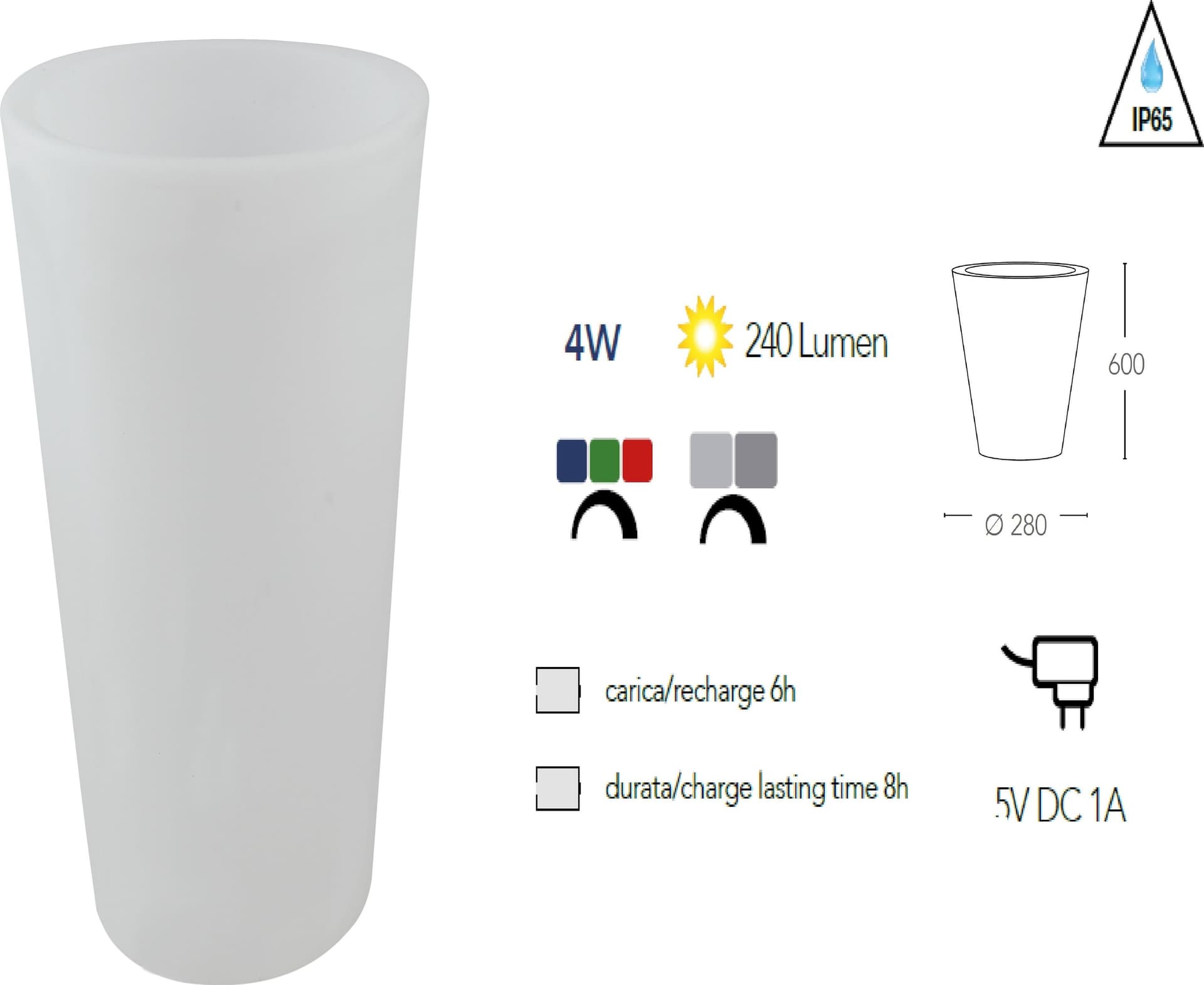 Lampada vaso da giardino GECO bianco a LED RGB dimmerabile cambia colore dm 38 cm Altezza 60 cm - 2