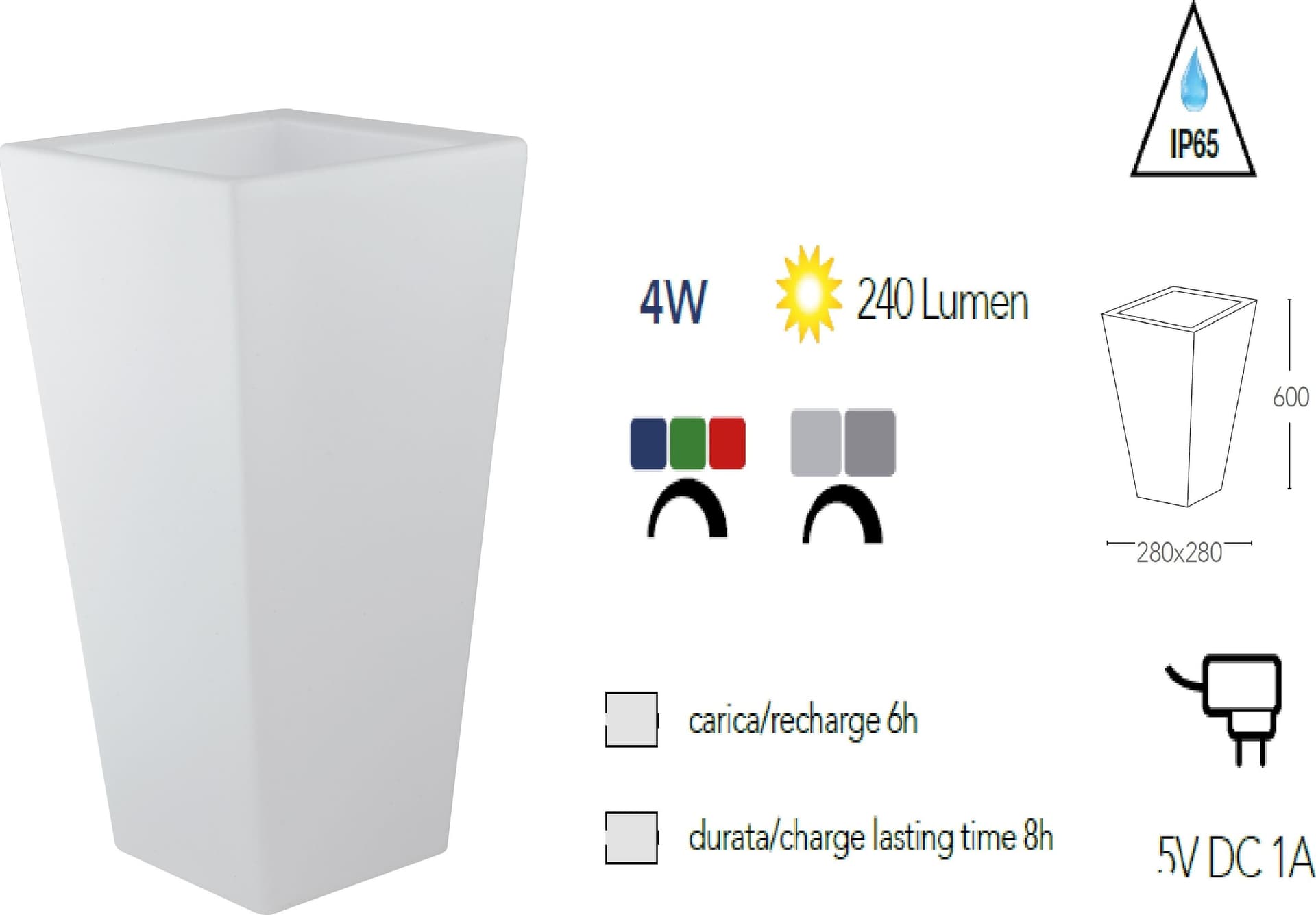 Lampada vaso da giardino GECO bianco a LED RGB dimmerabile cambia colore  28x28 cm Altezza 60 cm - 2