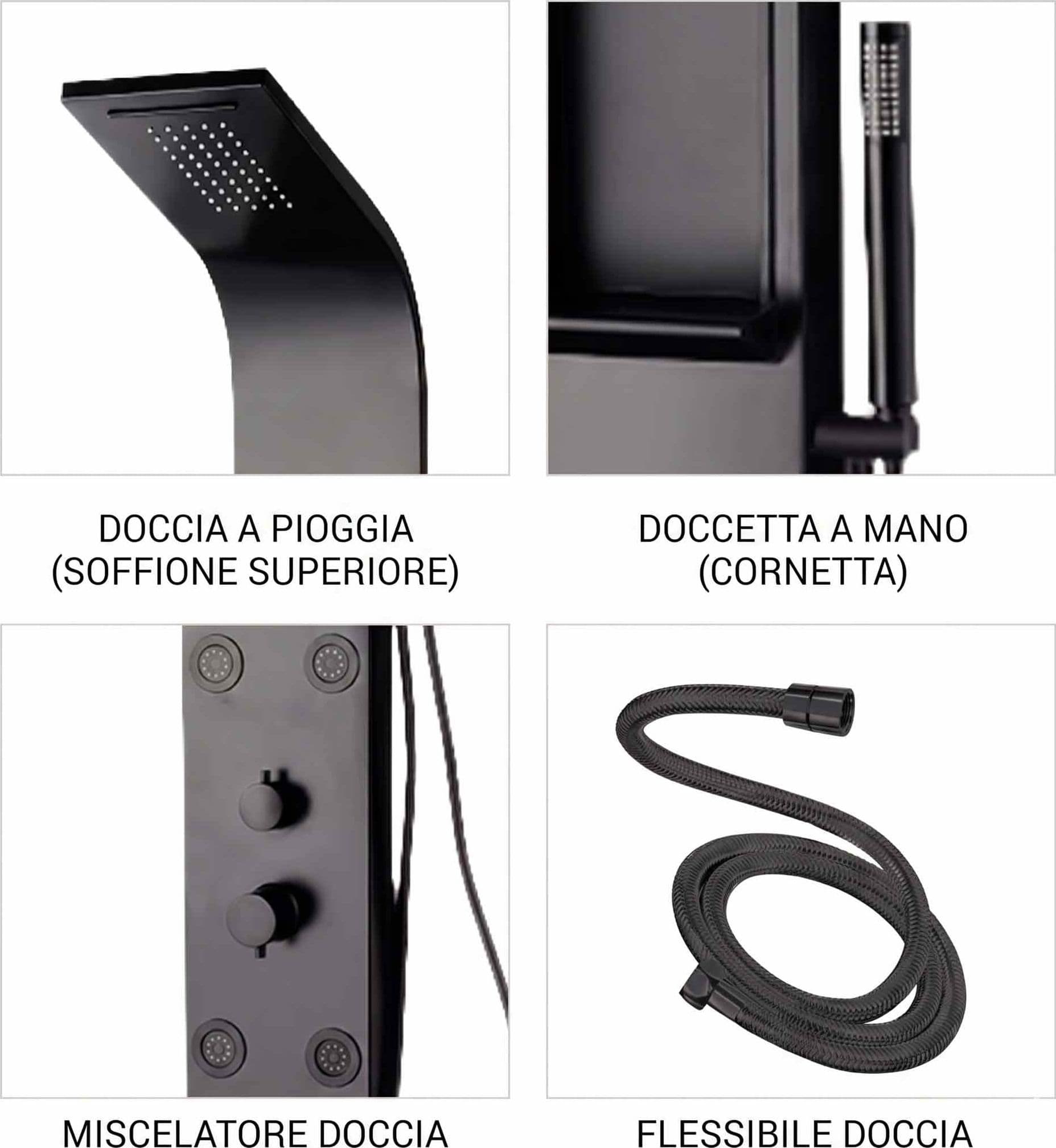 Colonna doccia nera in acciaio spazzolato con cascata COMO - 3