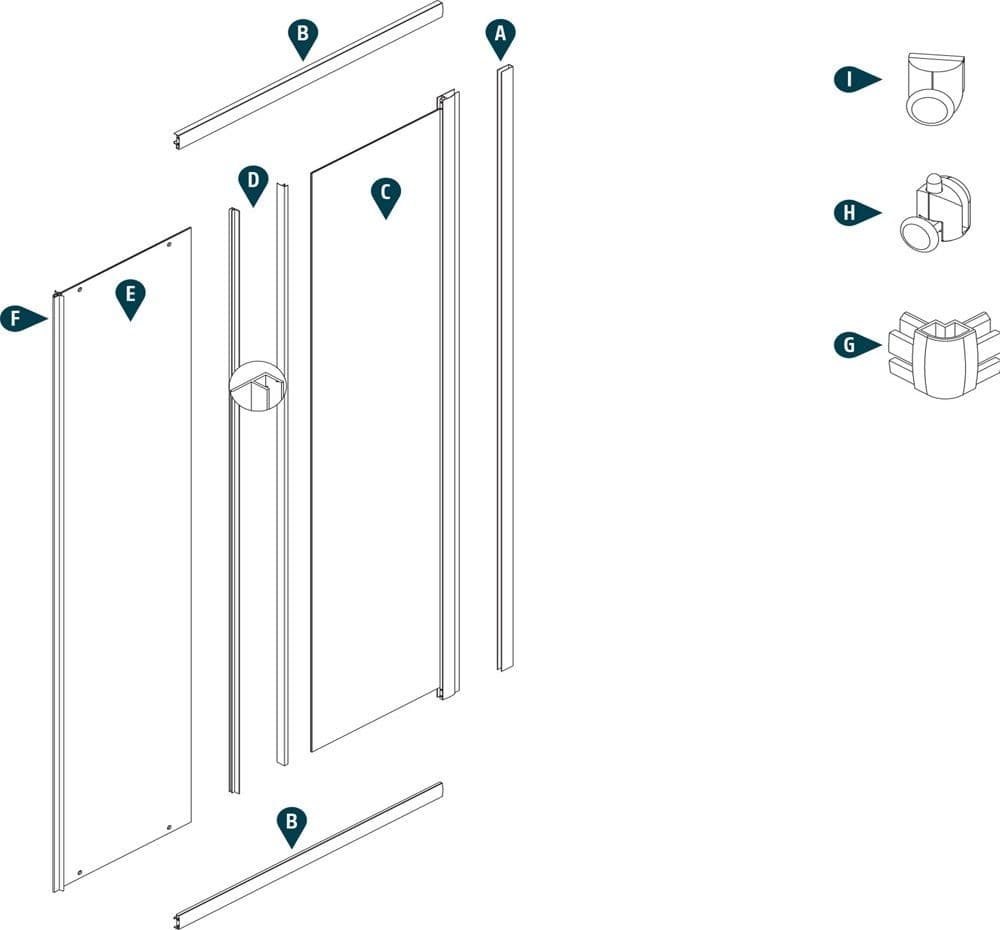 Ogomondo Box Cabina Doccia Corner 3 Lati Trasparente 80x80x80 + Piatto Doccia Acrilico - 2