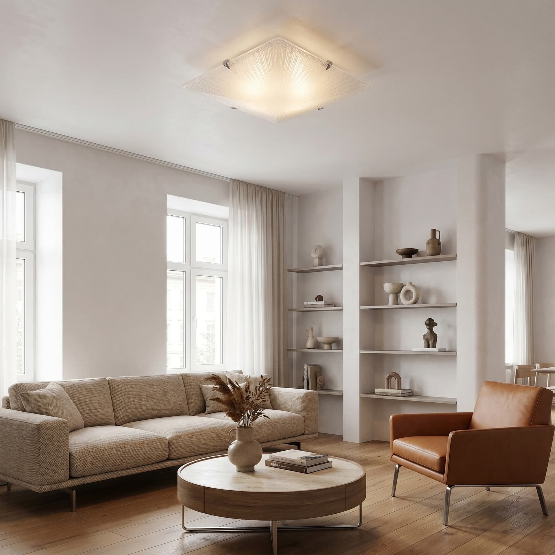 Lampada da Soffitto Disponibile in 2 dimensioni Vetro a Raggi diamantati Quadrata 2xE27 3XE27 - 2