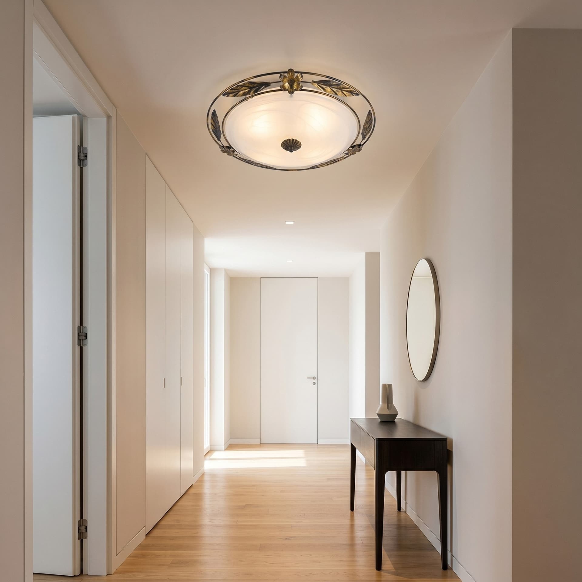 Plafoniera Classica tonda in Vetro Bianco Cornice Metallo anticato Disponibile in 2 dimensioni 2X 3XE27 - 2