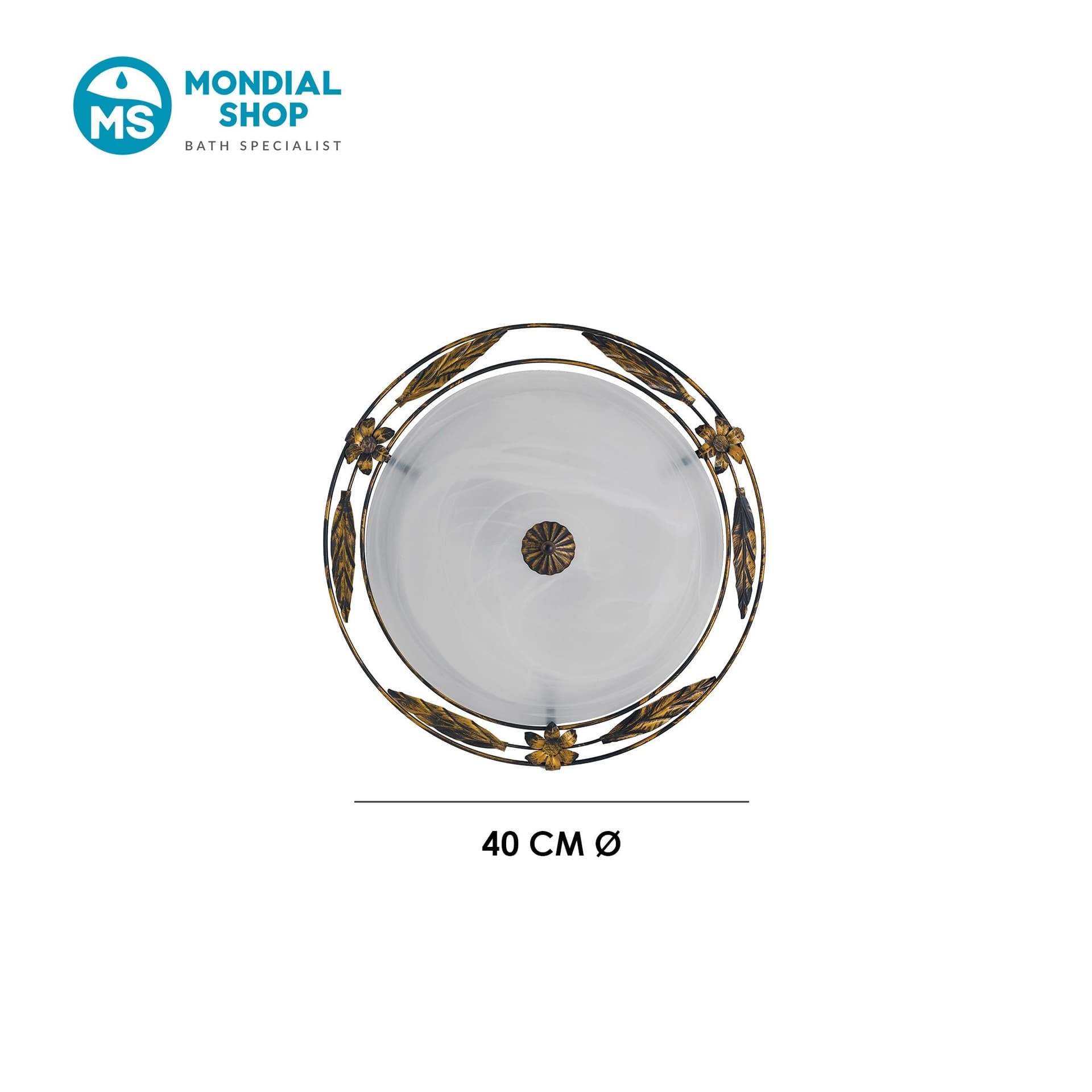 Plafoniera Classica tonda in Vetro Bianco Cornice Metallo anticato Disponibile in 2 dimensioni 2X 3XE27 - 3