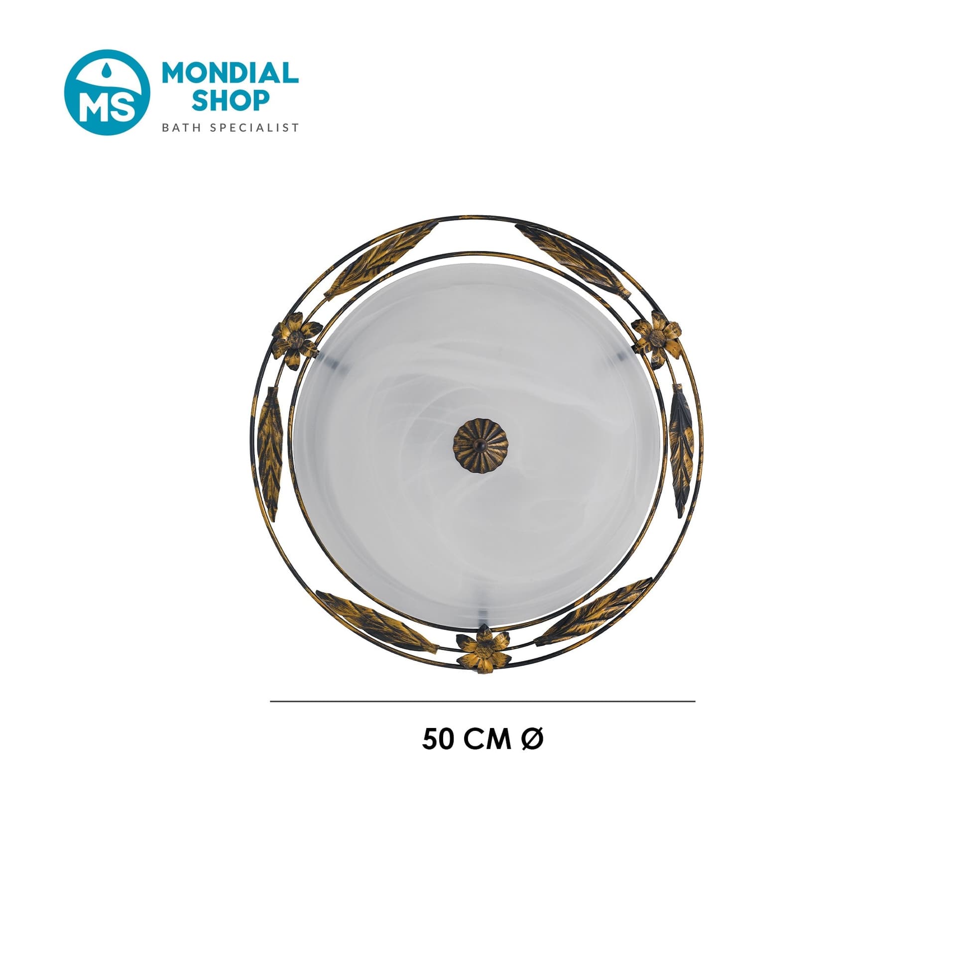 Plafoniera Classica tonda in Vetro Bianco Cornice Metallo anticato Disponibile in 2 dimensioni 2X 3XE27 - 4